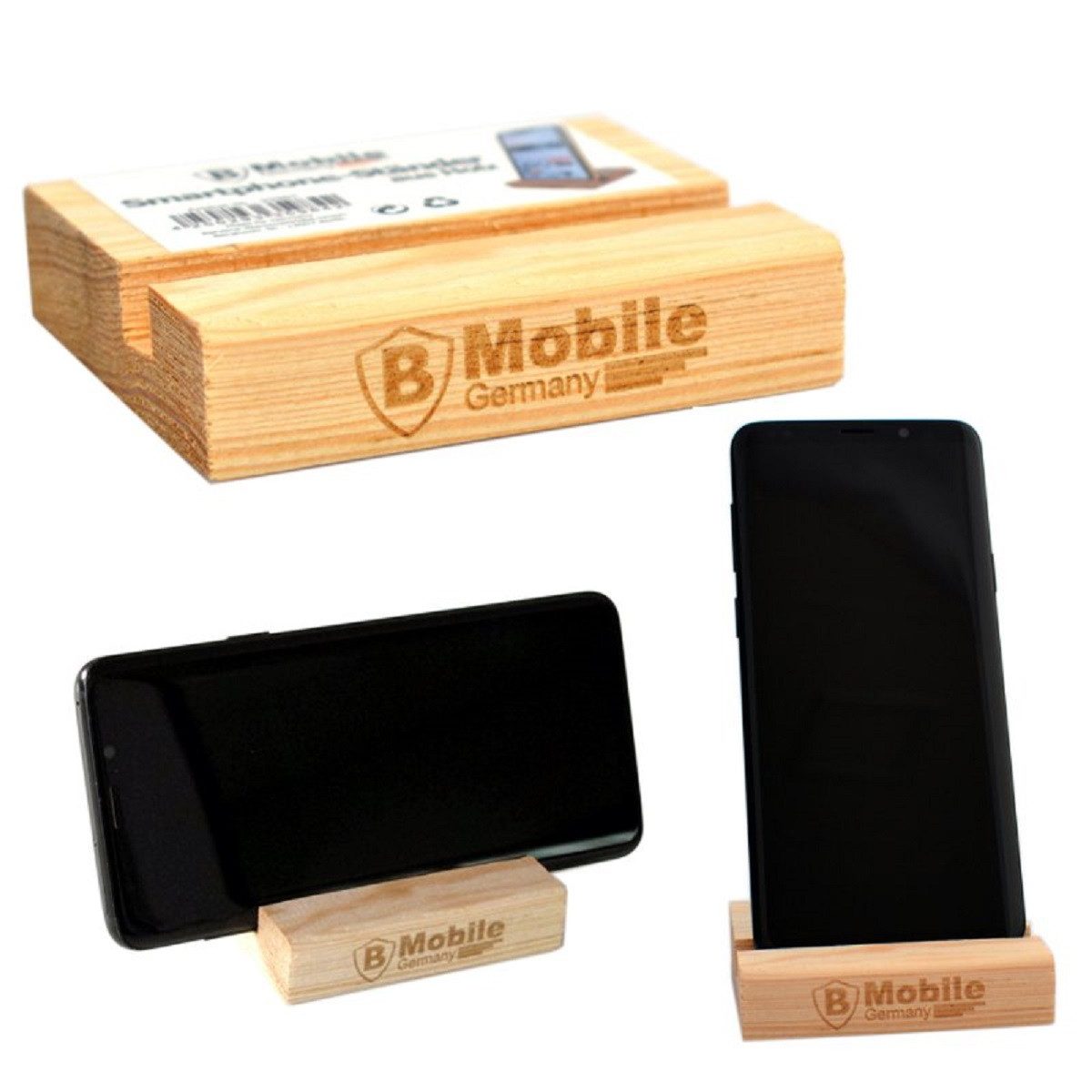 B-Home Handy-Halterung Smartphone-Ständer aus Holz – Universelle Halterung für Handy