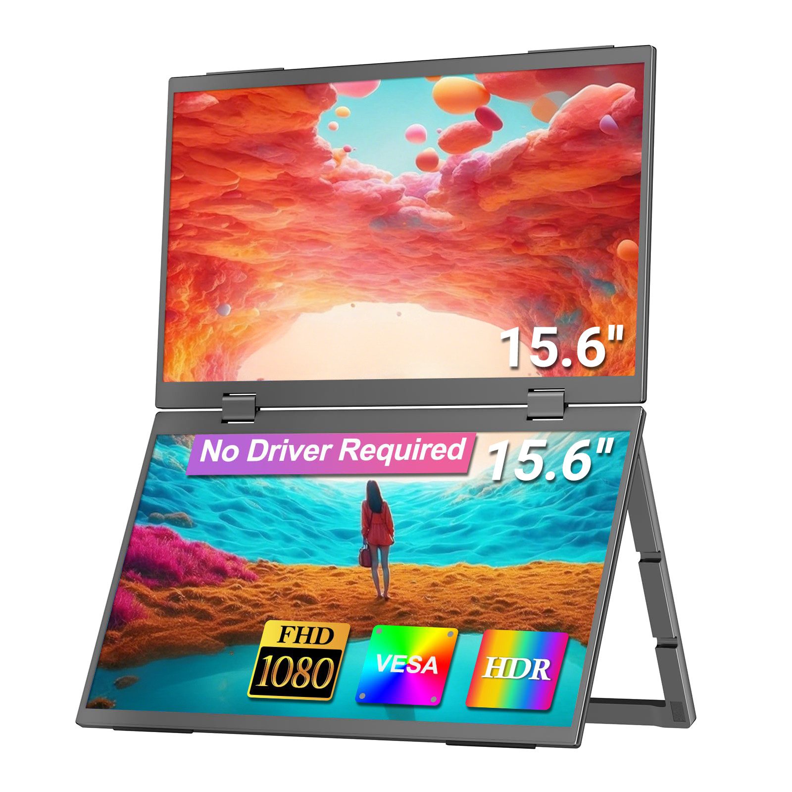 Bundviel Faltbarer tragbarer Doppel-Monitor 15,6" FHD IPS Triple-Visualisierung Portabler Monitor (40 cm/15.6 ", 1920 x 1080 px, FHD, 3 ms Reaktionszeit, 60 Hz)