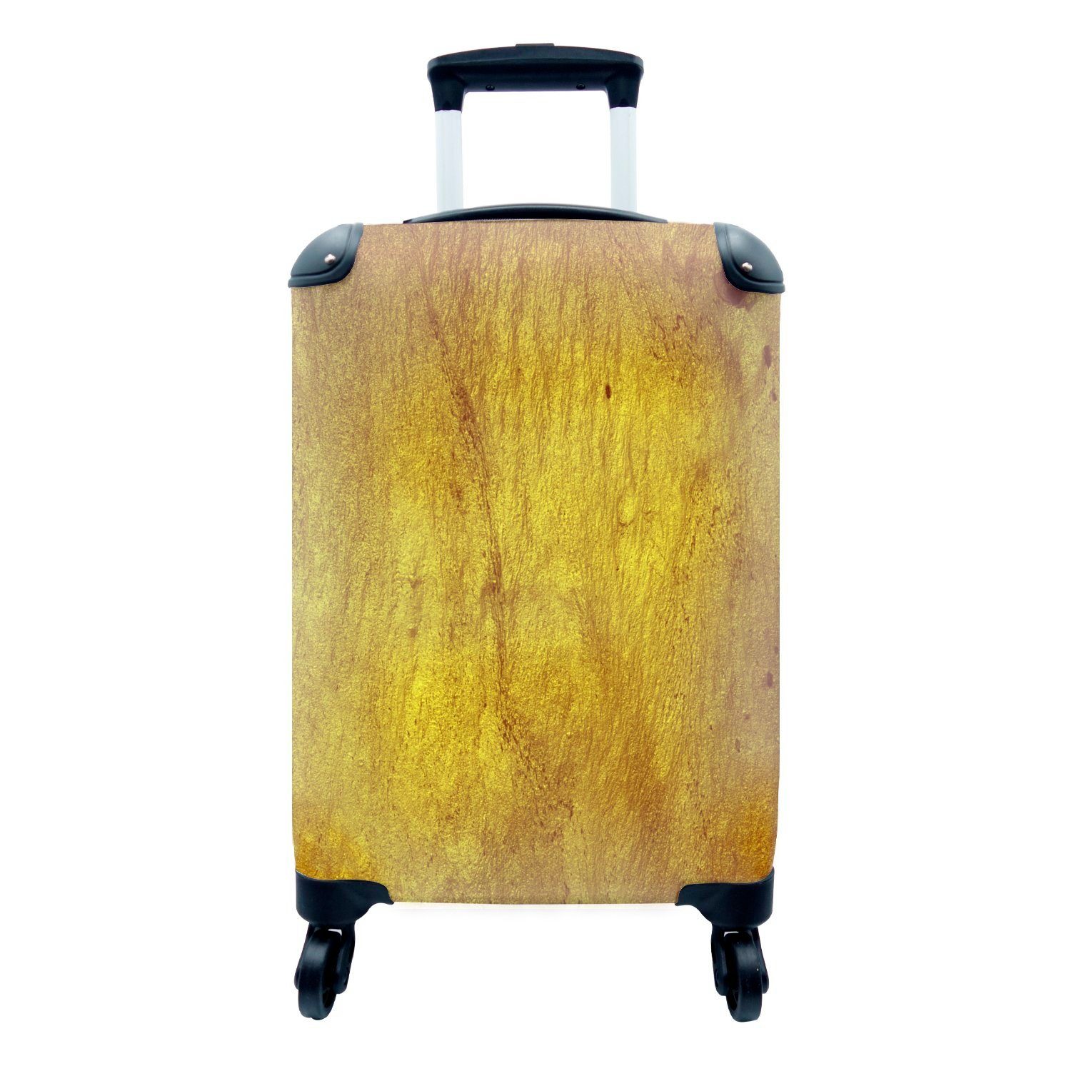 MuchoWow Handgepäckkoffer Holz in der Farbe Ockergelb, 4 Rollen, Reisetasche mit rollen, Handgepäck für Ferien, Trolley, Reisekoffer