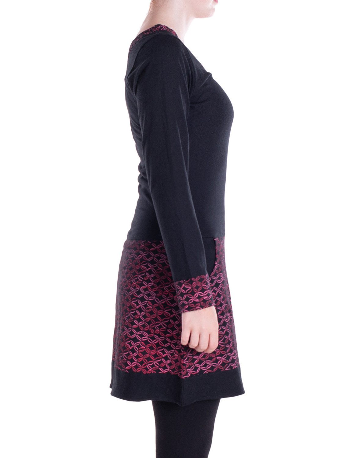 Vishes Langarmshirt Langarmshirt-Kleid Leicht Kurze Damen Kleider Langarm Tunika retro Hippie, Elfen, Boho Style, Alternative Bekleidung