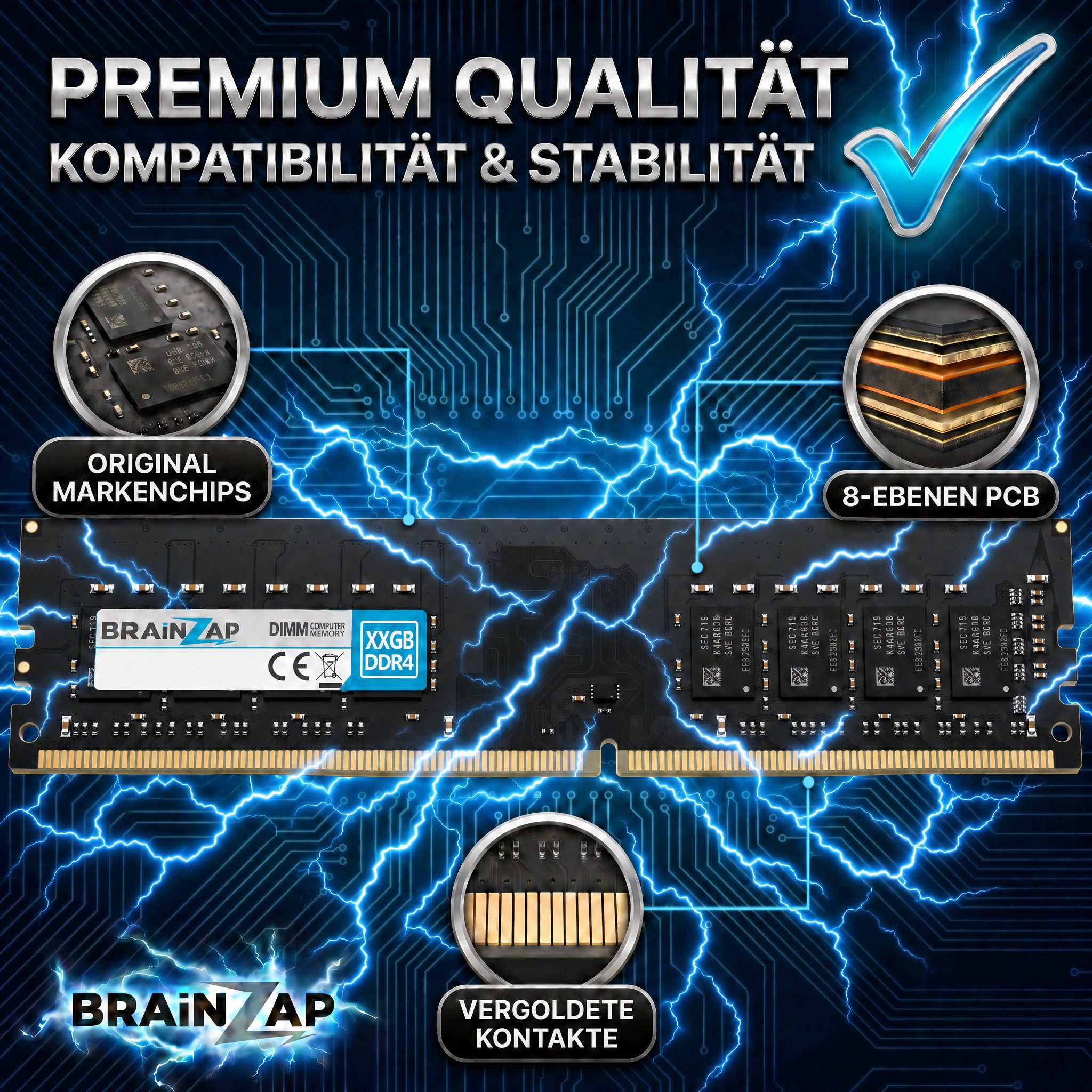 BRAINZAP 4GB RAM PC4-2666V DIMM PC-Arbeitsspeicher (2666 MHz, CL19, 1Rx8, Non-ECC, Unbuffered, Desktop-PCs - Intel und)