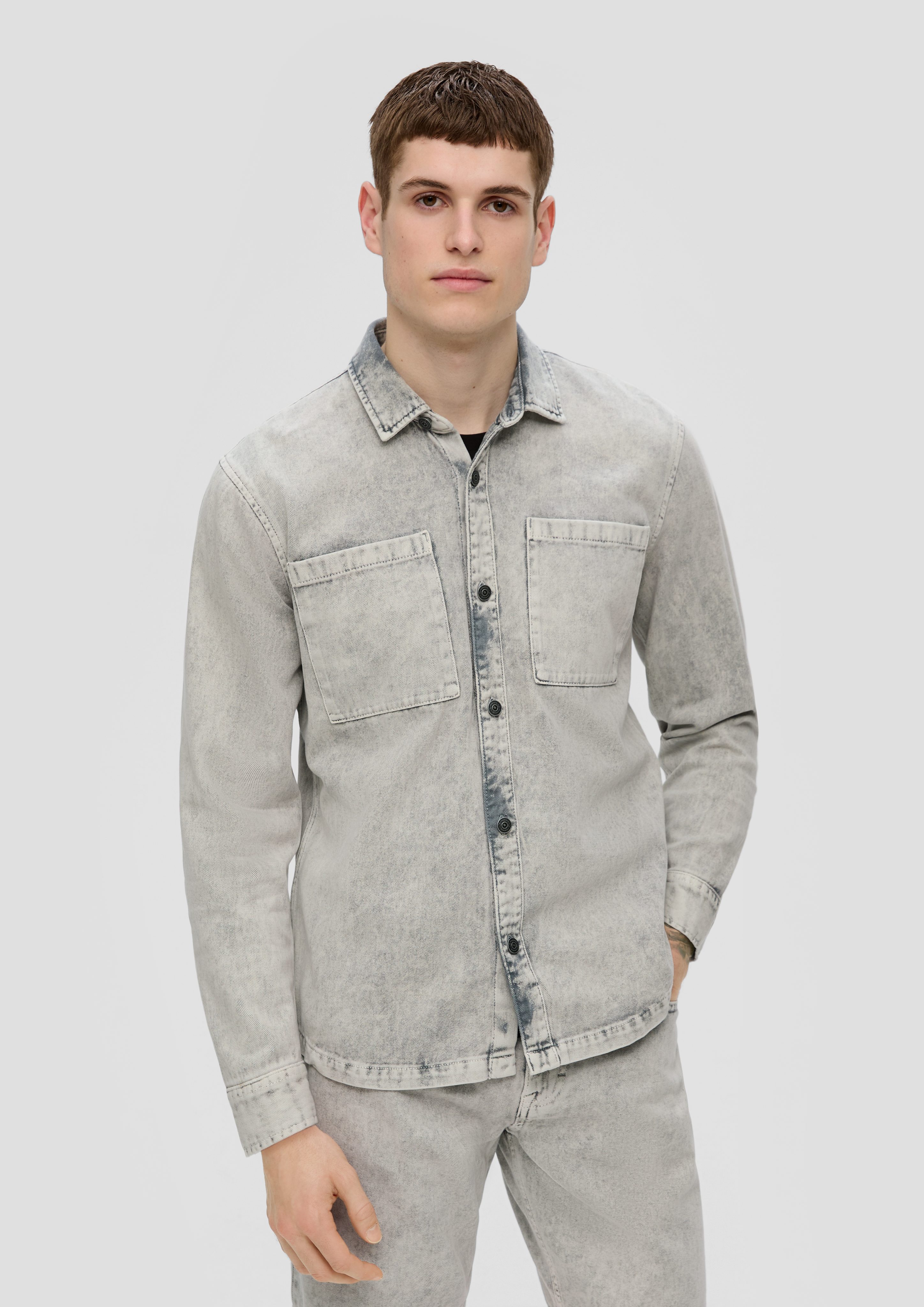 Langarmhemd Denim-Hemd mit Brusttaschen