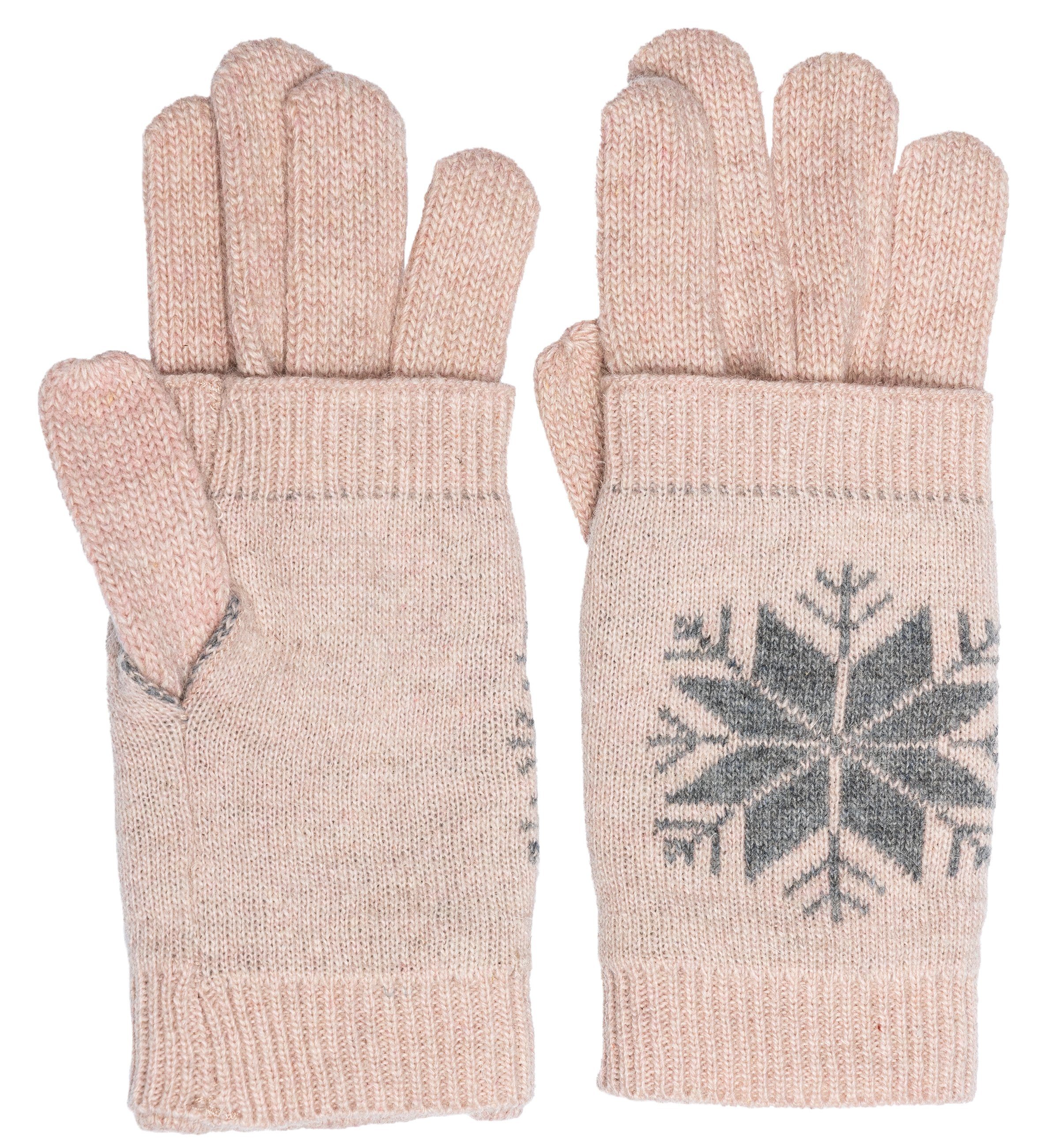 GLV018 Strickhandschuhe rosa warme mit Damen Caspar Eiskristall Handschuhe Dekor Strick