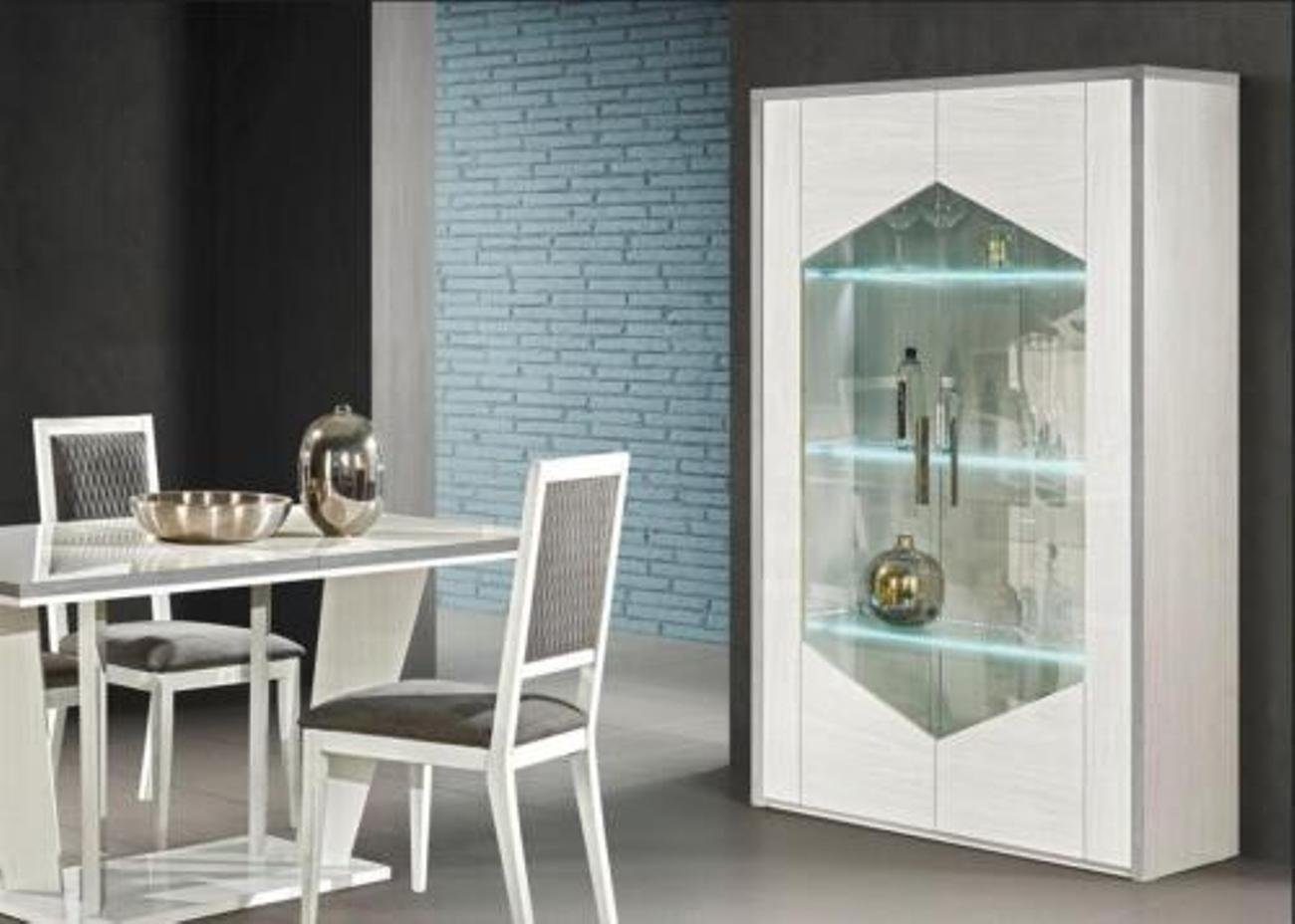 Wohnzimmermöbel in Schrank Luxus Anrichte Glasvitrine Desing Europe JVmoebel Weiße (Vitrine) LED Neu mit Made