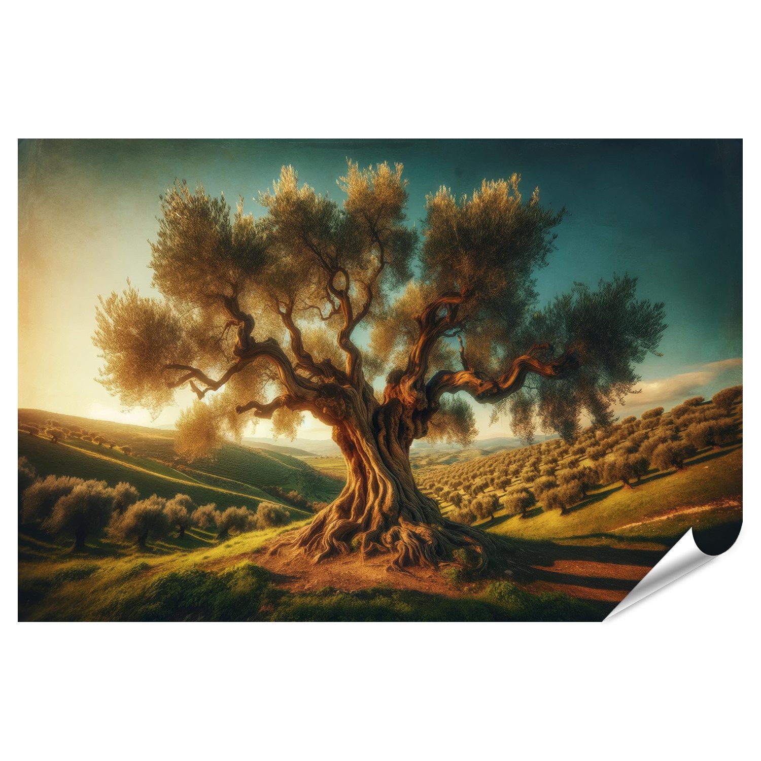 islandburner Poster Alter Olivenbaum in malerischer mediterraner Landschaft Bilder