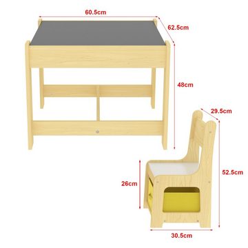 en.casa Kinderschreibtisch, Irixoa Kindertisch-Set mit 2 Stühlen Dunkelgrau / Natur