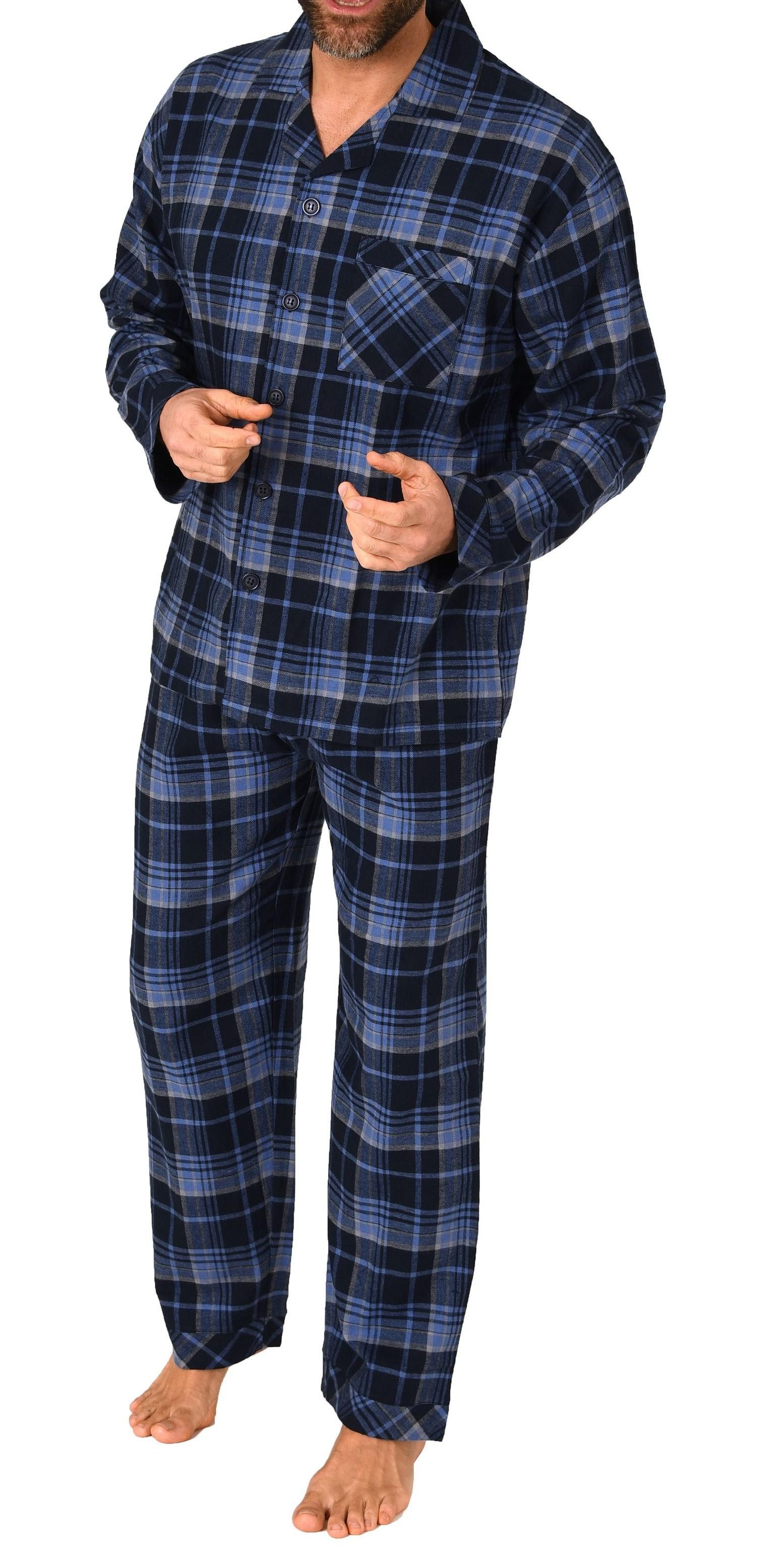 Normann Pyjama Durchgeknöpfter Herren Flanell Schlafanzug langarm, Pyjama kariert