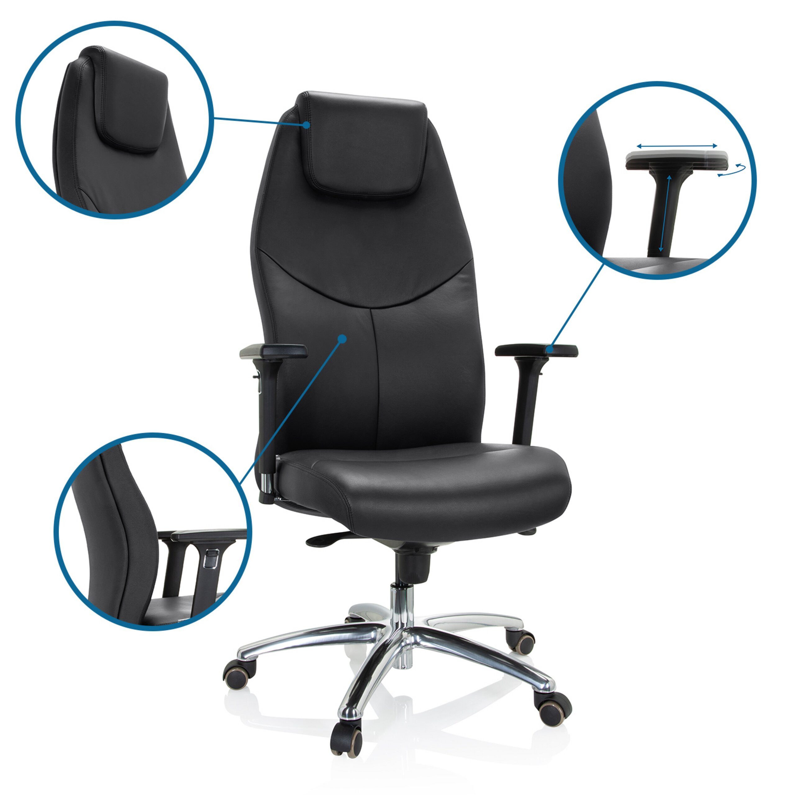 hjh OFFICE Chefsessel Profi Chefsessel Ferrara Leder, Drehstuhl Bürostuhl ergonomisch