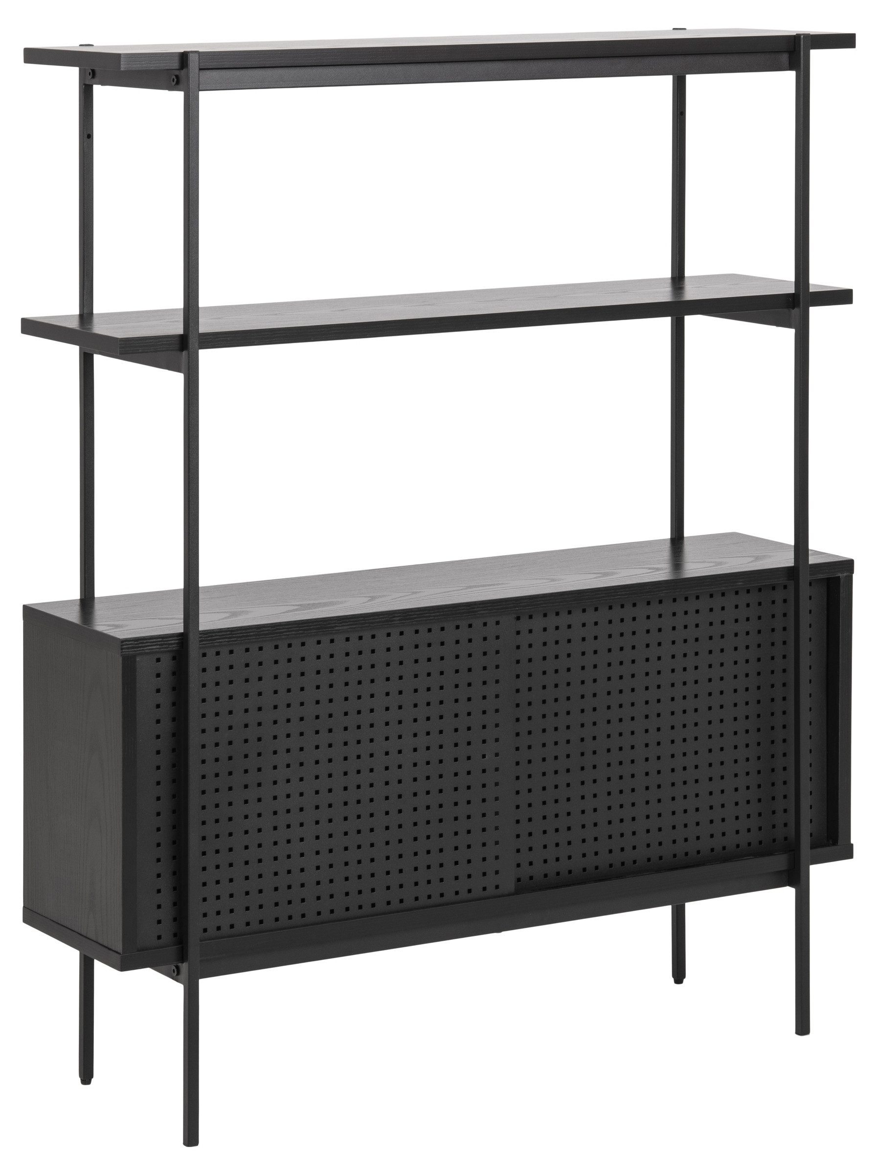 Standregal in schwarz, MDF, Stahl - 94x113,8x27cm (BxHxT)