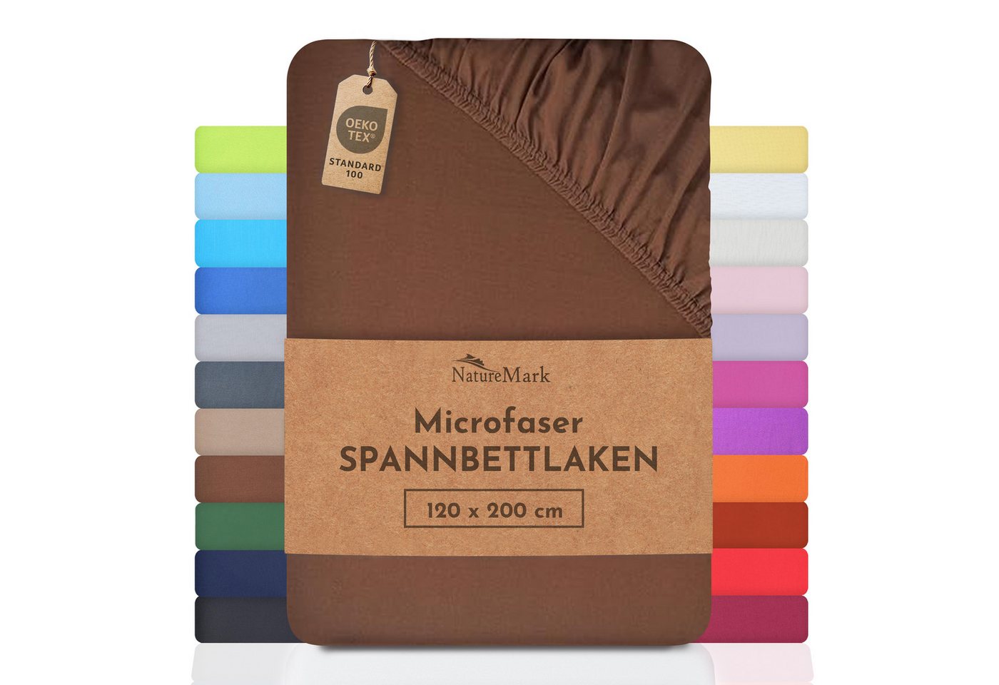 NatureMark Spannbettlaken Mikrofaser Spannbetttuch, Polyester, Gummizug: rundum, viele Größen und Farben Markenware, 200x220 cm, Schoko braun