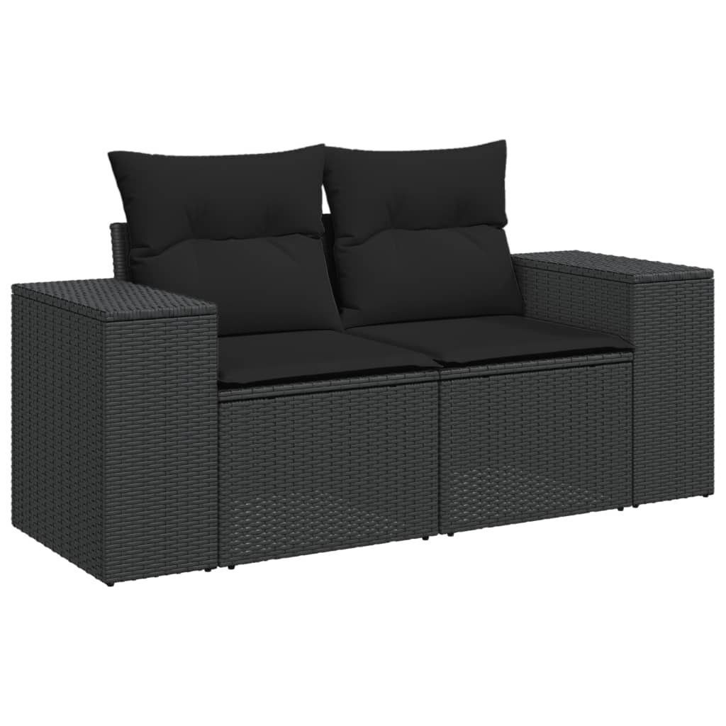 vidaXL Loungesofa Gartensofa mit Kissen 2-Sitzer Schwarz Poly Rattan, 1 Teile