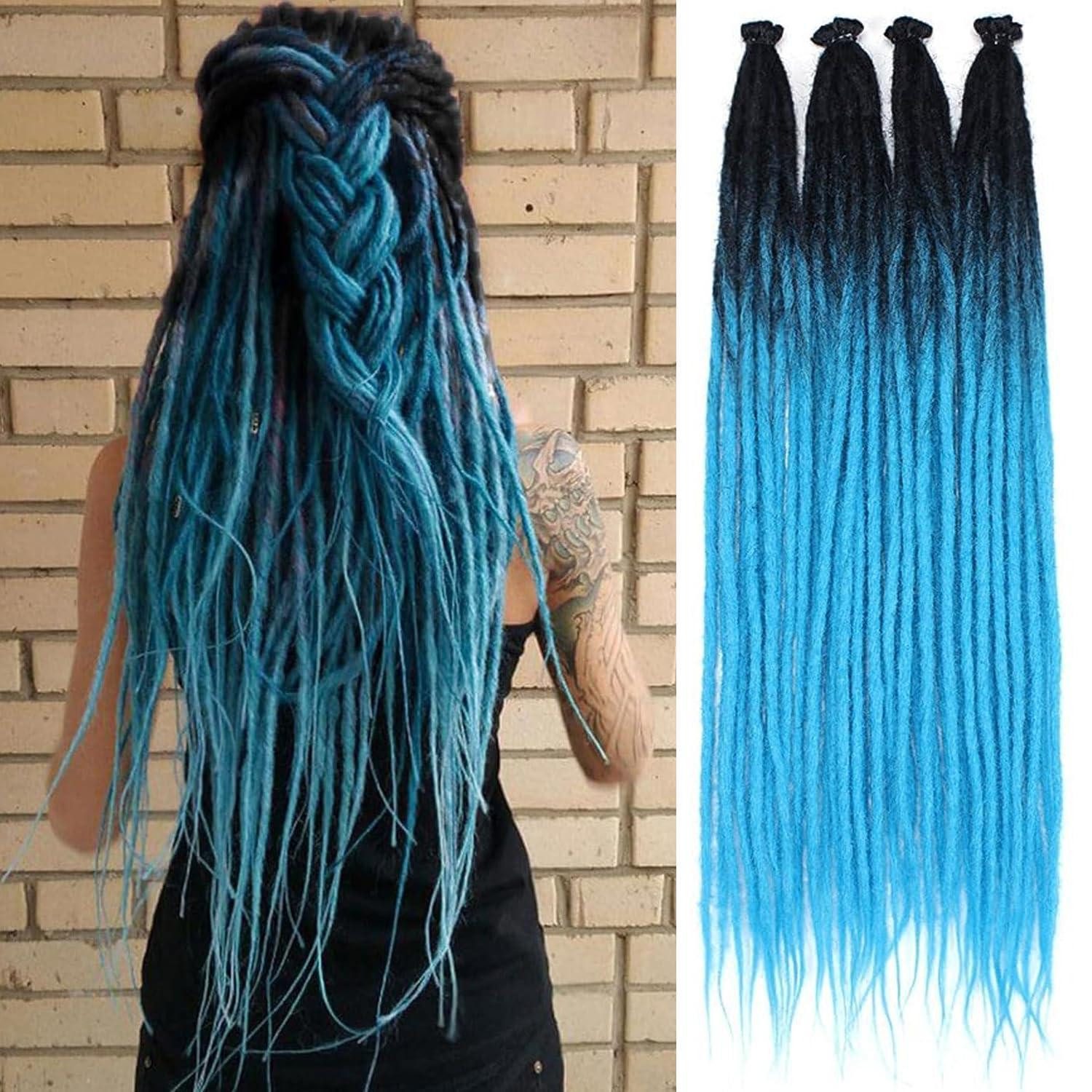 LuxusKollektion Kunsthaar-Extension Dreadlocks Extensions Ombre blau 60cm 20 Single-ended Schwarz bis Blau