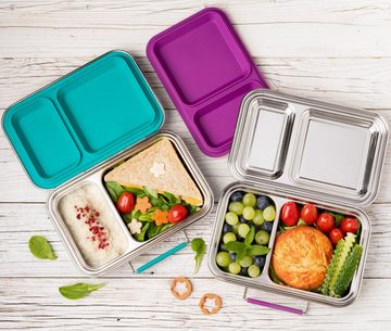 LEKKABOX Lunchbox DUO Edelstahl Brotdose, 2 Fächer - Kinder Bento Box Lunchbox, 2 auslaufsichere Fächer dank der herausnehmbaren Silikondichtung