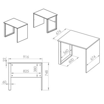 Lomadox Schreibtisch BIARRITZ-131, Arbeitstisch 92cm breit, grau