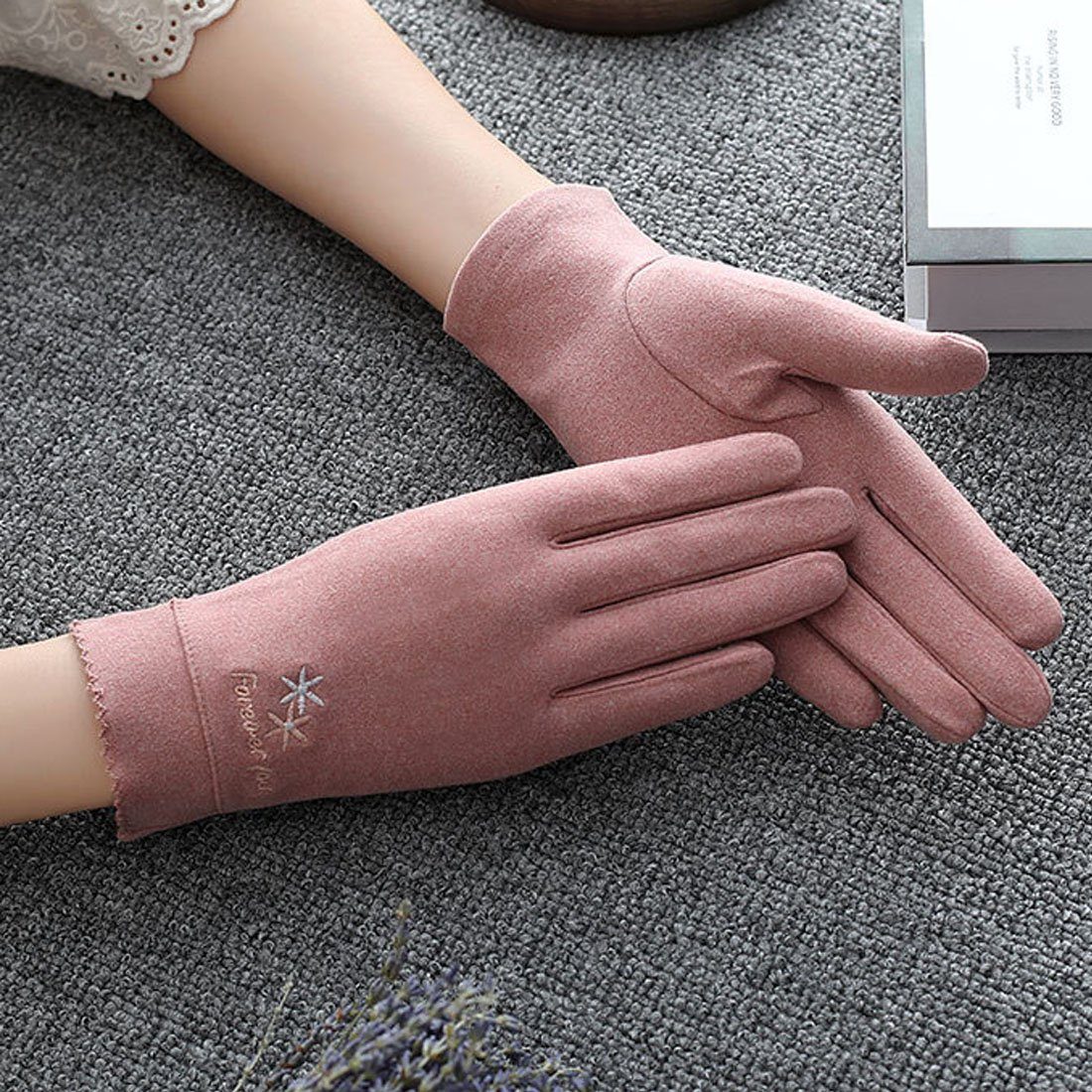 DÖRÖY Fleecehandschuhe Damenmode Reithandschuhe, Winter Touchscreen Rosa Warme Handschuhe