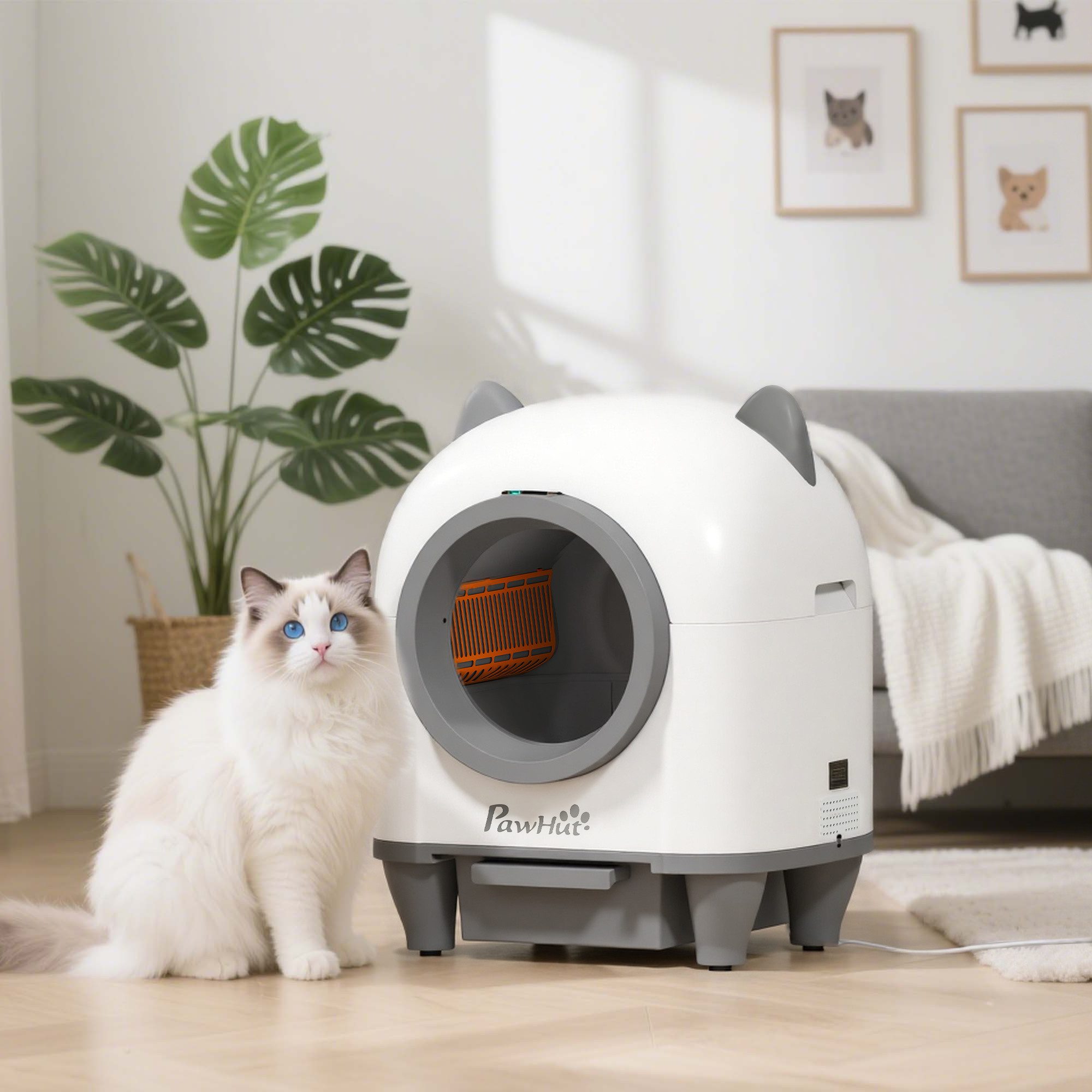 PawHut Katzentoilette mit App-Steuerung, Geruchsbeseitigung, Müllbeutel, hygienisch, für Mehrere Katzen