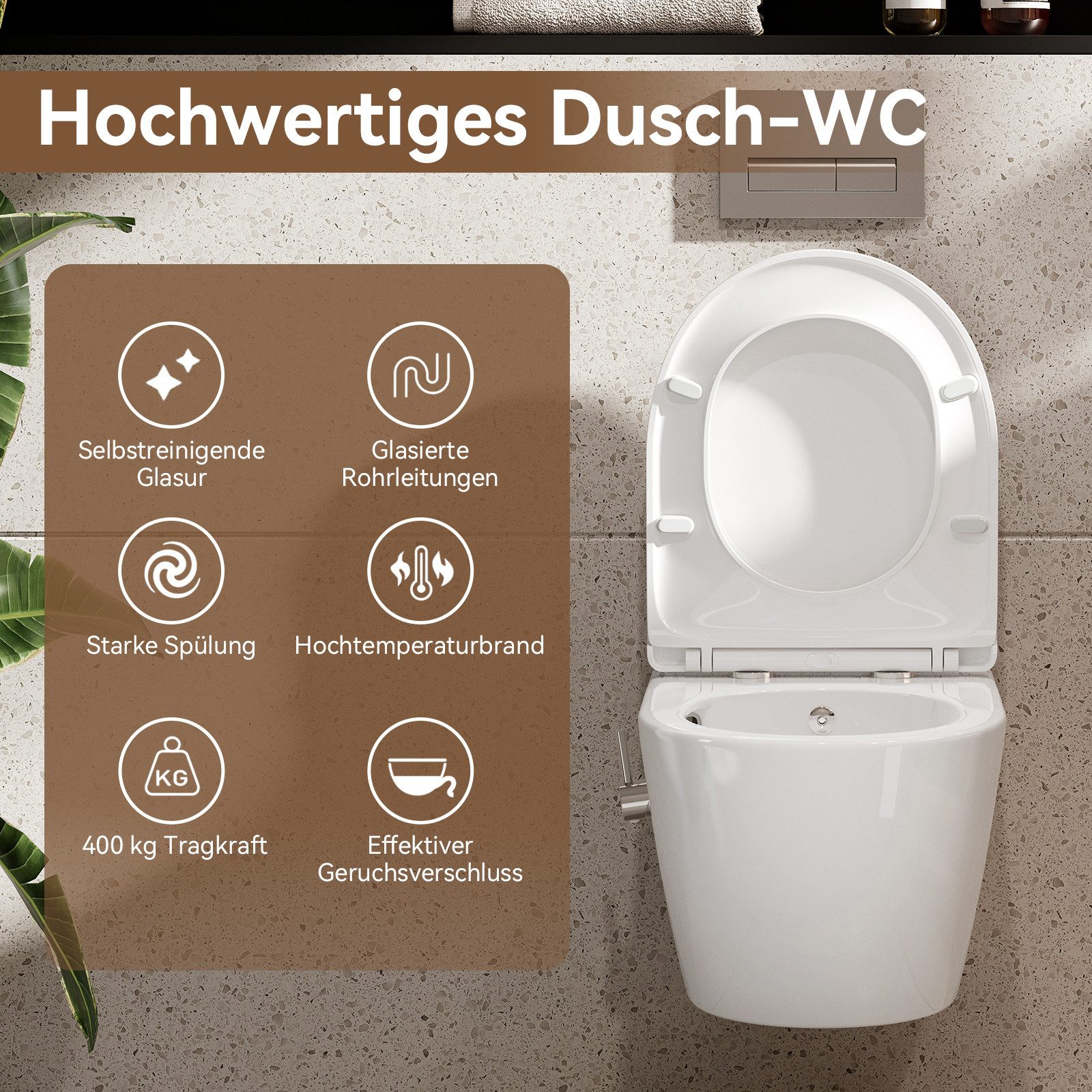 HOROW Dusch-WC Taharet WC - Spülrandloses WC mit Bidet Funktion und Einhebelarmatur, wandhängend, Abgang Waagerecht, Bidet WC, Einfache Montage – Bild 5 von 5