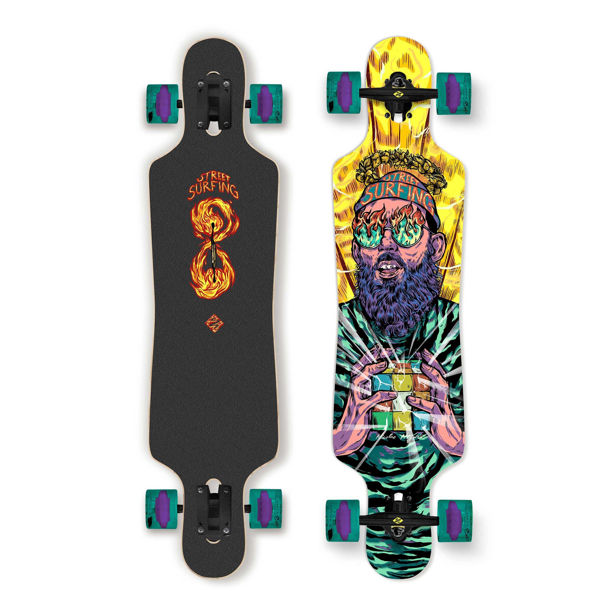 Street Surfing Longboard FREERIDE 39" CURVE Holy Cube, außergewöhnliches Design