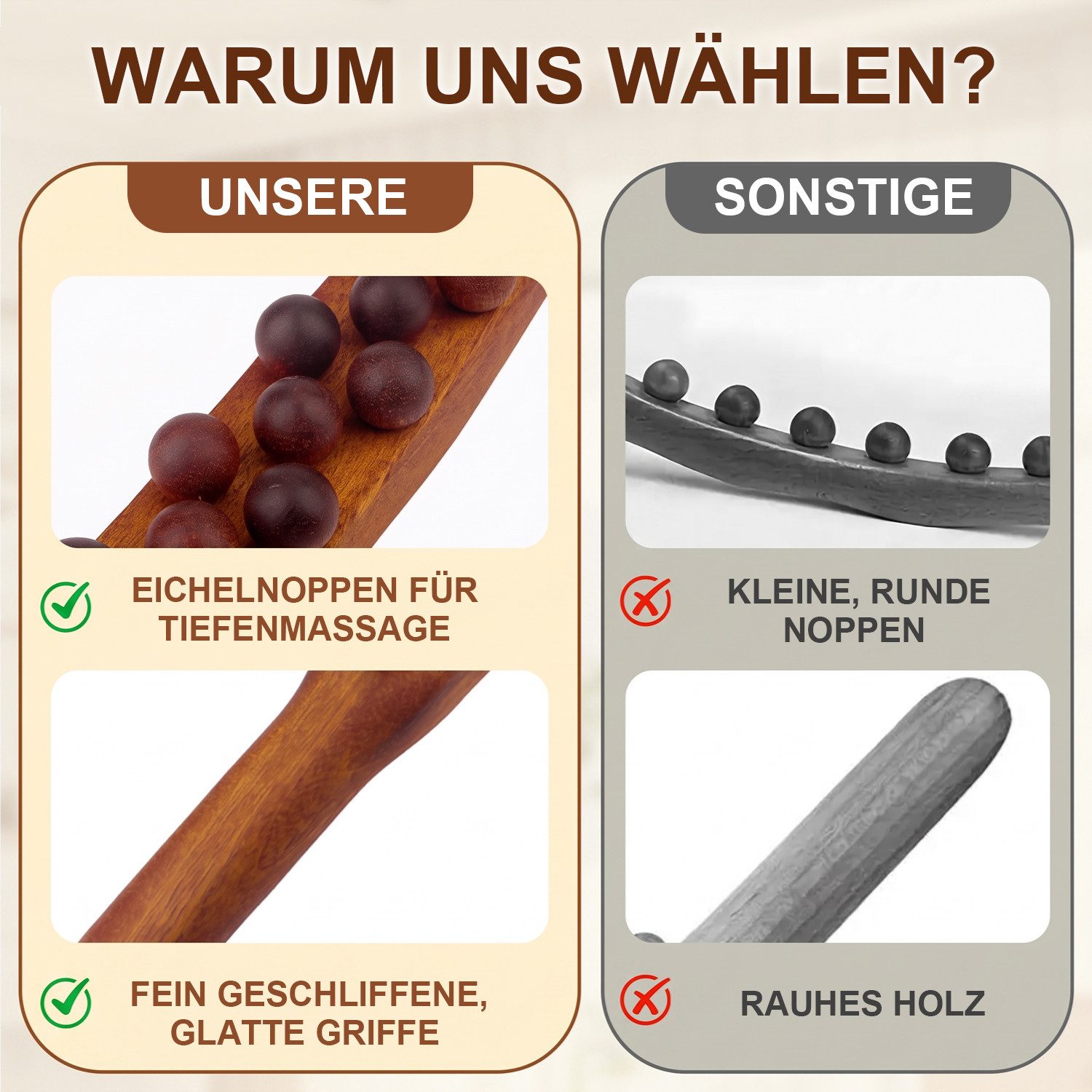 AIMAX Nacken-Massagegerät Holz-Gua-Sha-Massageroller 31 Perlen, 58cm, Nacken- & Körpermassage, Massagestab Holz Ganzkörper Gesichtsmassagegerät Massagestein, Gu – Bild 5 von 5