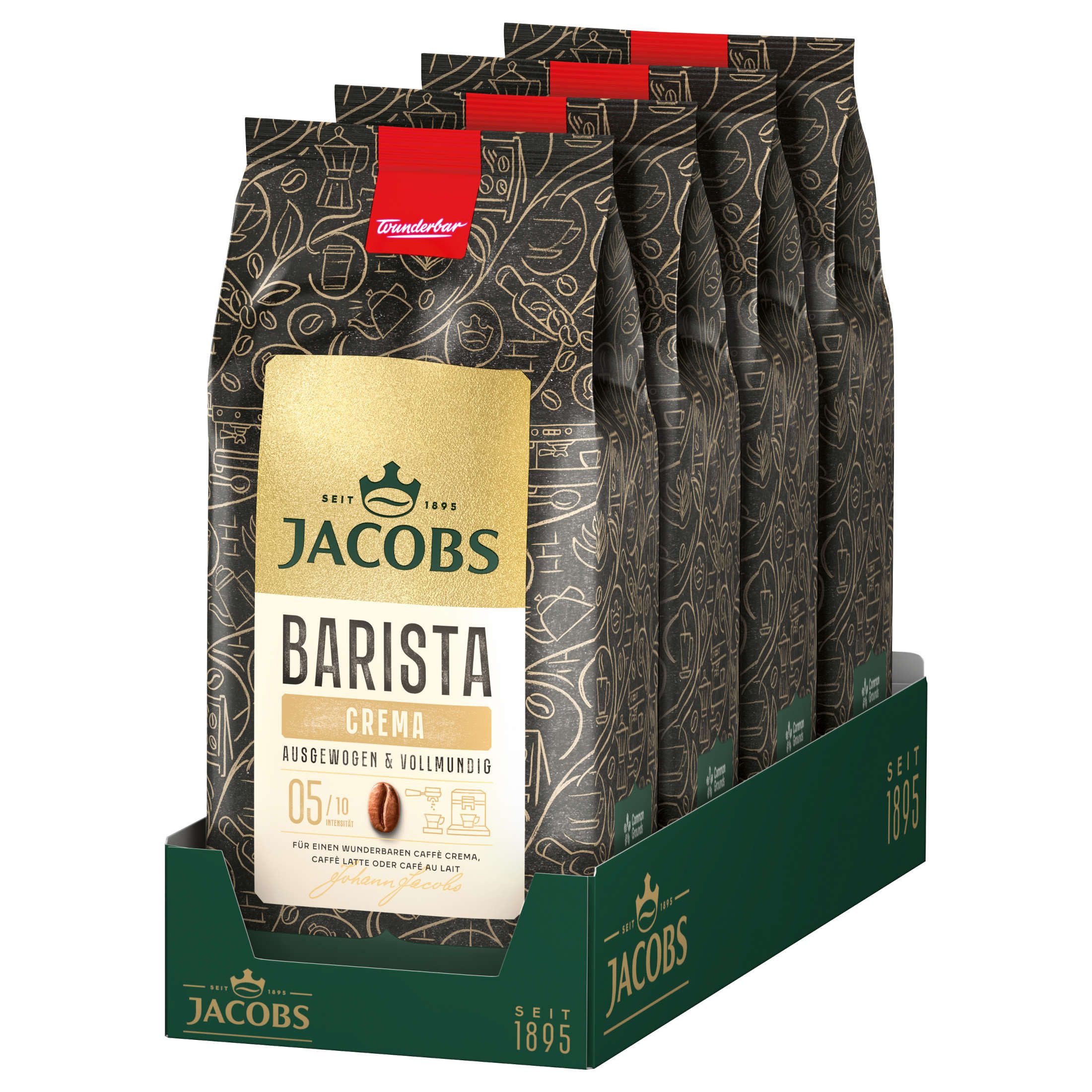 JACOBS Kaffee Barista Editions Crema 4 x 1 kg ganze Kaffee Bohnen geröstet, 4000 g, (Packung, 4er Pack)