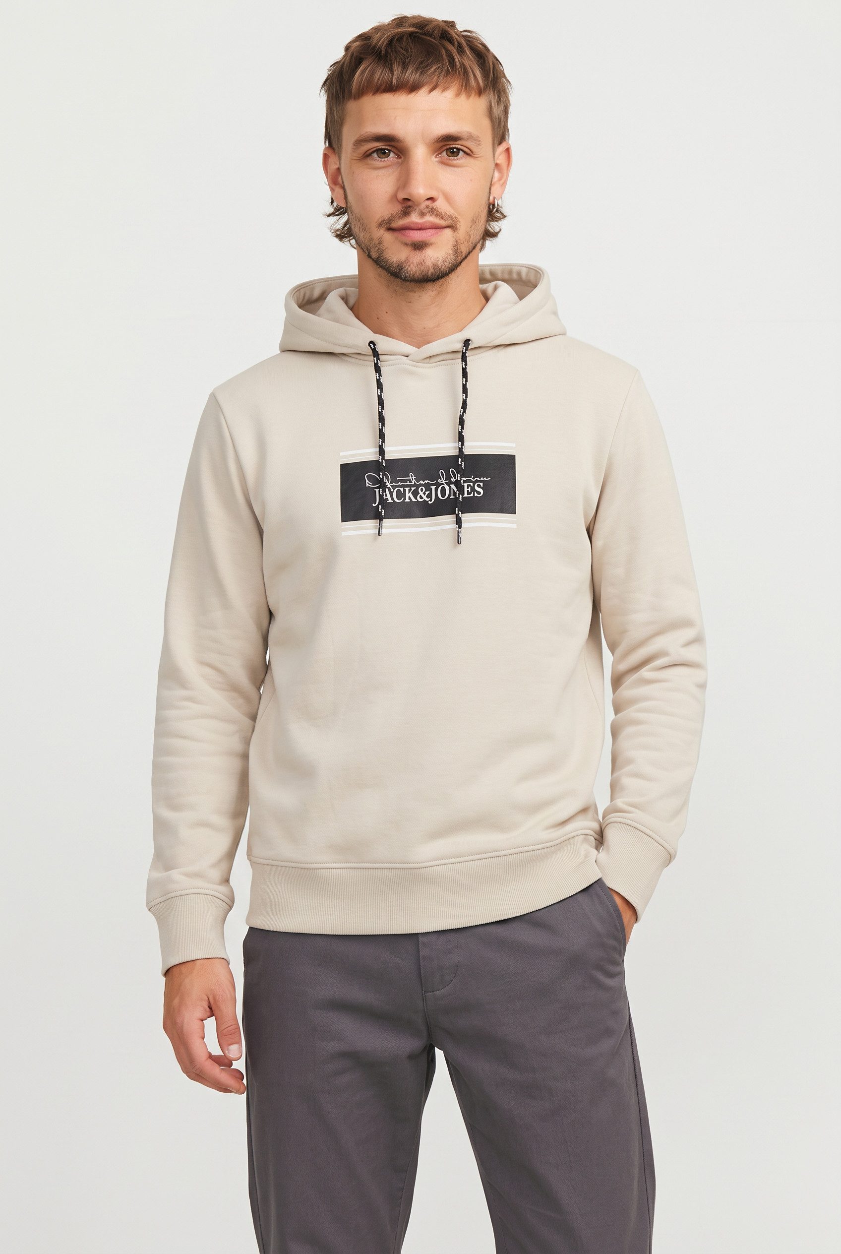 Jack & Jones Kapuzensweatshirt JJBUSTER SWEAT HOOD BTS Baumwollmischung, normal geschnitten