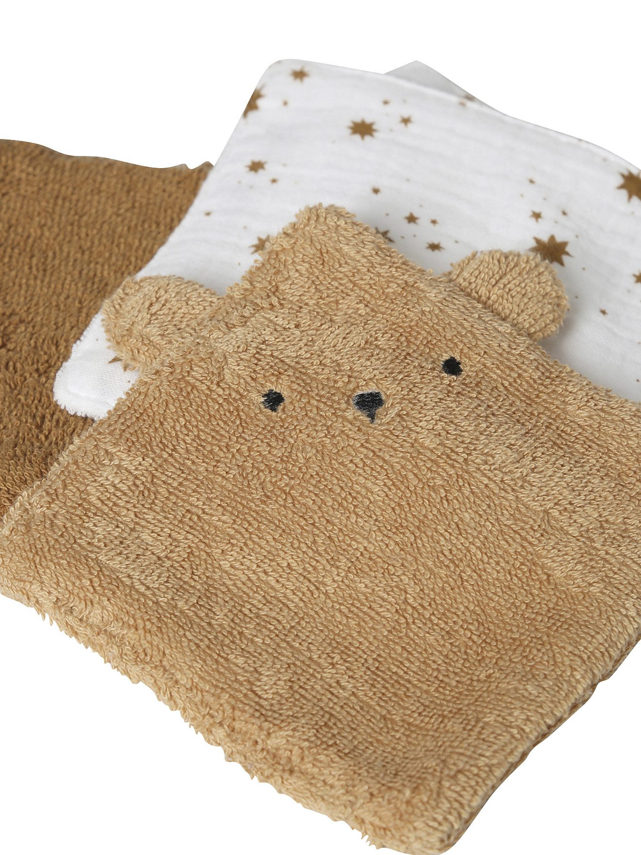 vertbaudet Waschlappen mit Aufbewahrungsbeutel BÄR, 6er-Pack