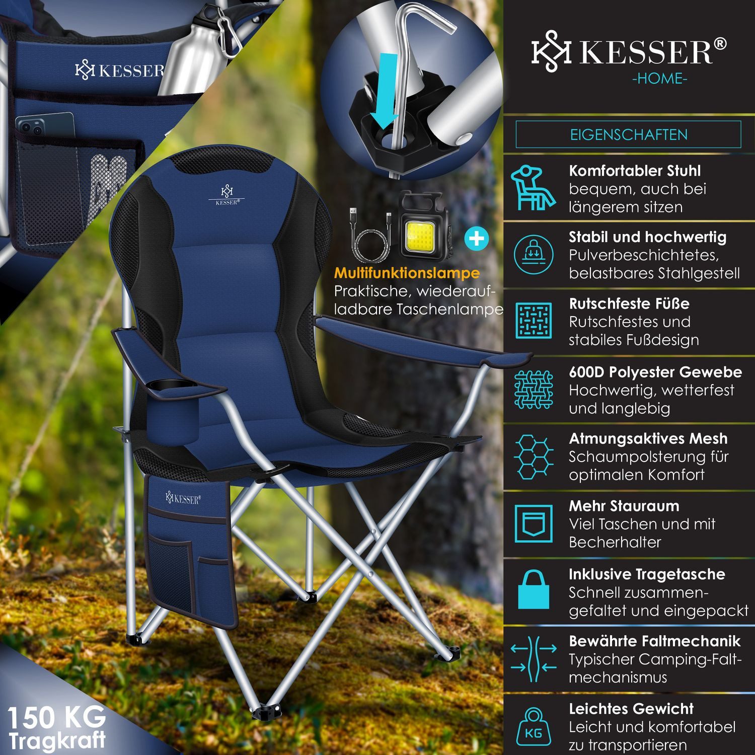 KESSER Campingstuhl, Campingstuhl faltbar bis 150kg günstig online kaufen