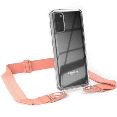 EAZY CASE Handykette Silikon Kette Karabiner für Galaxy S20 / 5G 6,2 Zoll, Silicon Handyhülle mit breiter Kette Carabiner Necklace Altrosa Coral