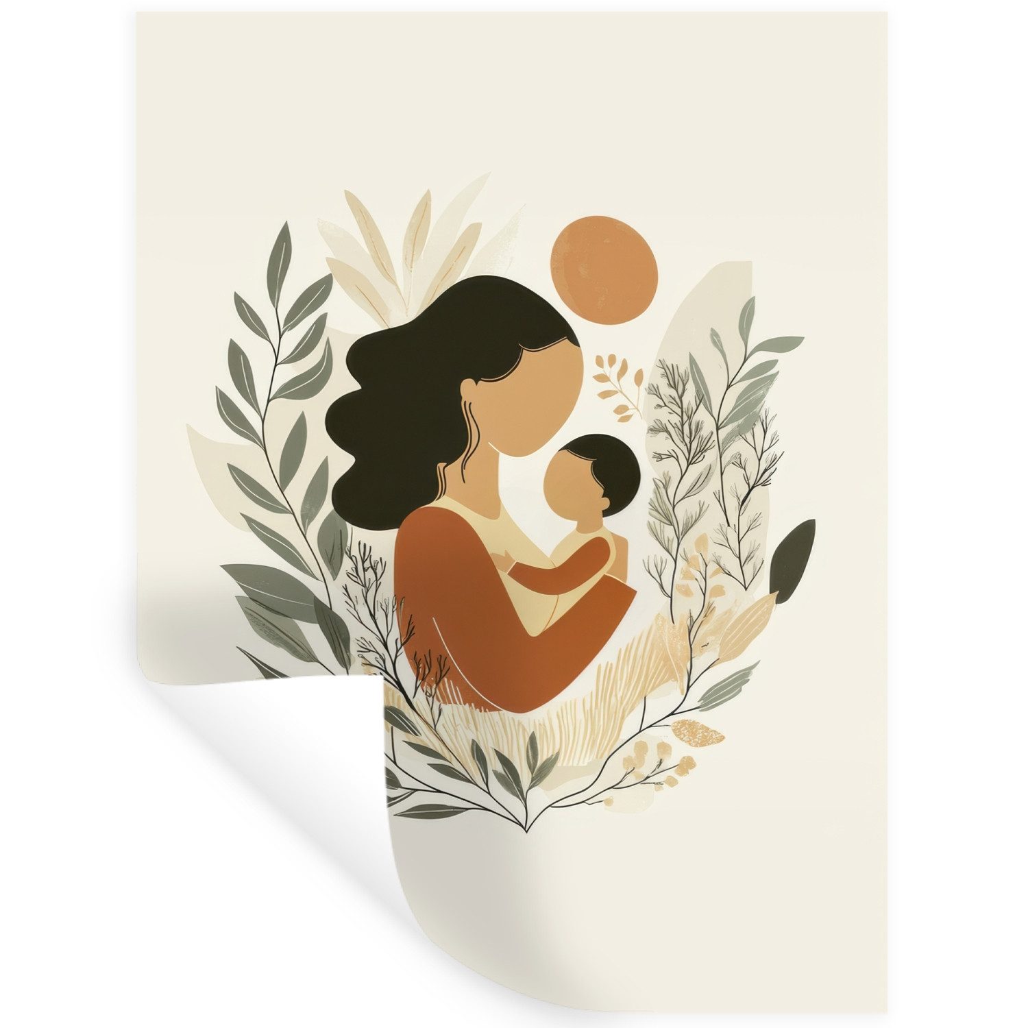 MuchoWow Wandsticker Illustration - Mutter - Kind - Liebevoll (1 St), Wandtattoo, Selbstklebend, Wohnzimmer, 60x80 cm