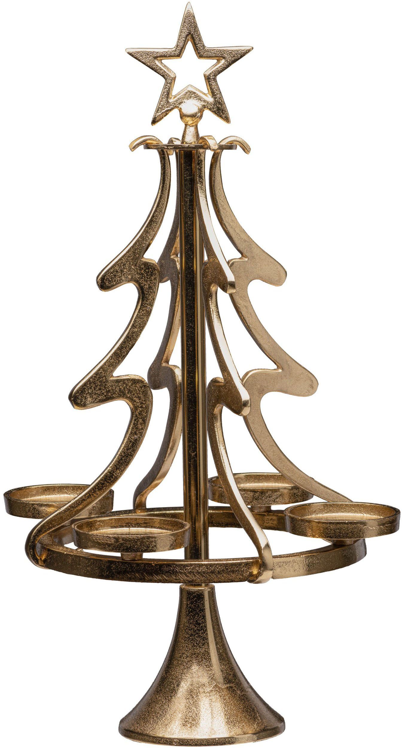 my home Adventsleuchter Tannenbaum, Weihnachtsdeko (1 St), Kerzenständer aus Aluminium, Höhe 99 cm goldfarben | Kerzenständer