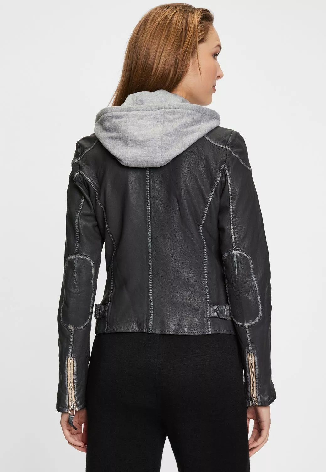 LABAGV abnehmbarer mit GWFinja Gipsy Tailliert Lederjacke Kapuze, Graphite