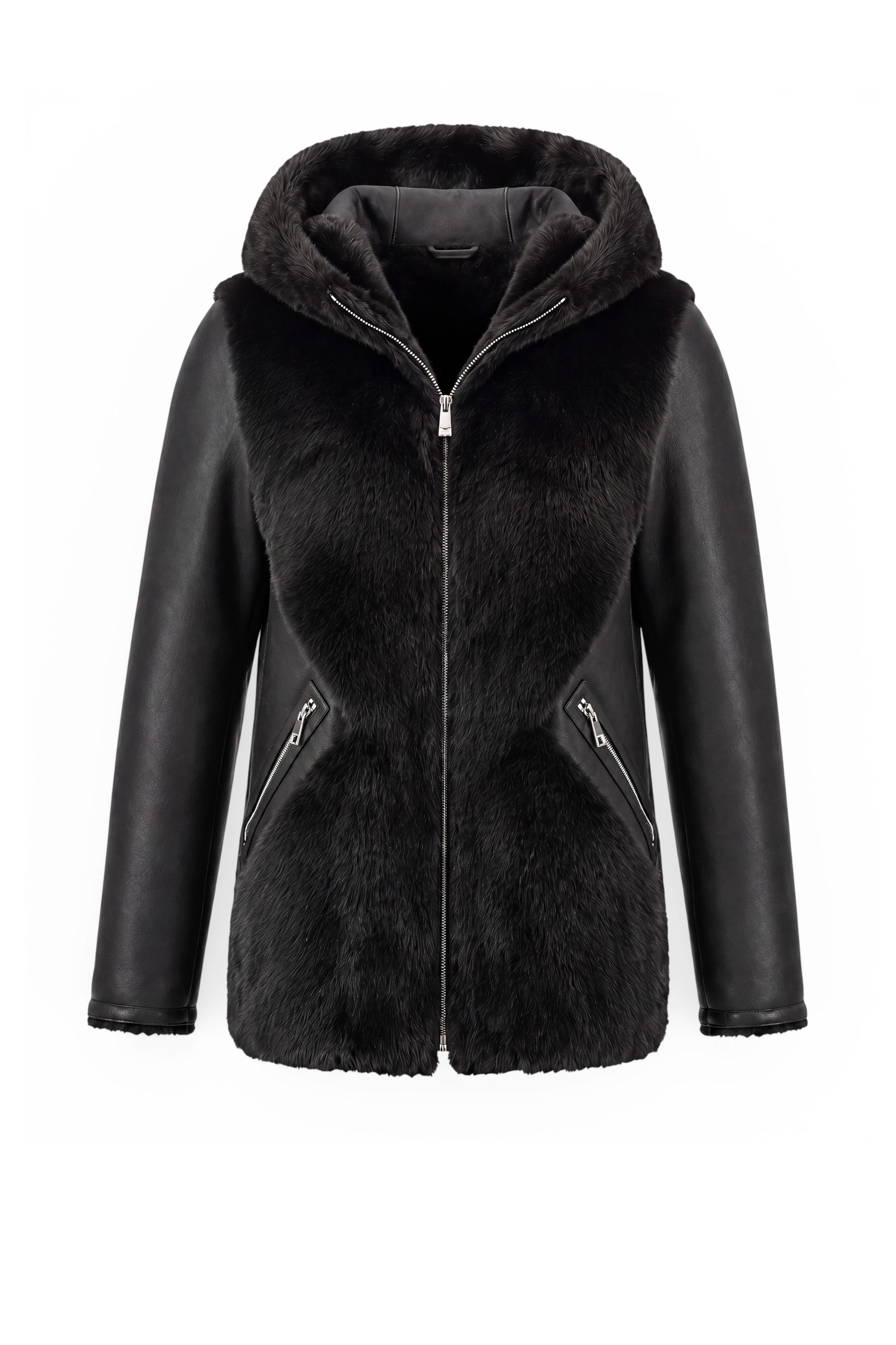 FUNK since 1776 Wendejacke StylischeJacke mit Kapuze aus Leder- und Fellimitat - 2 Looks in einem – Bild 2 von 5