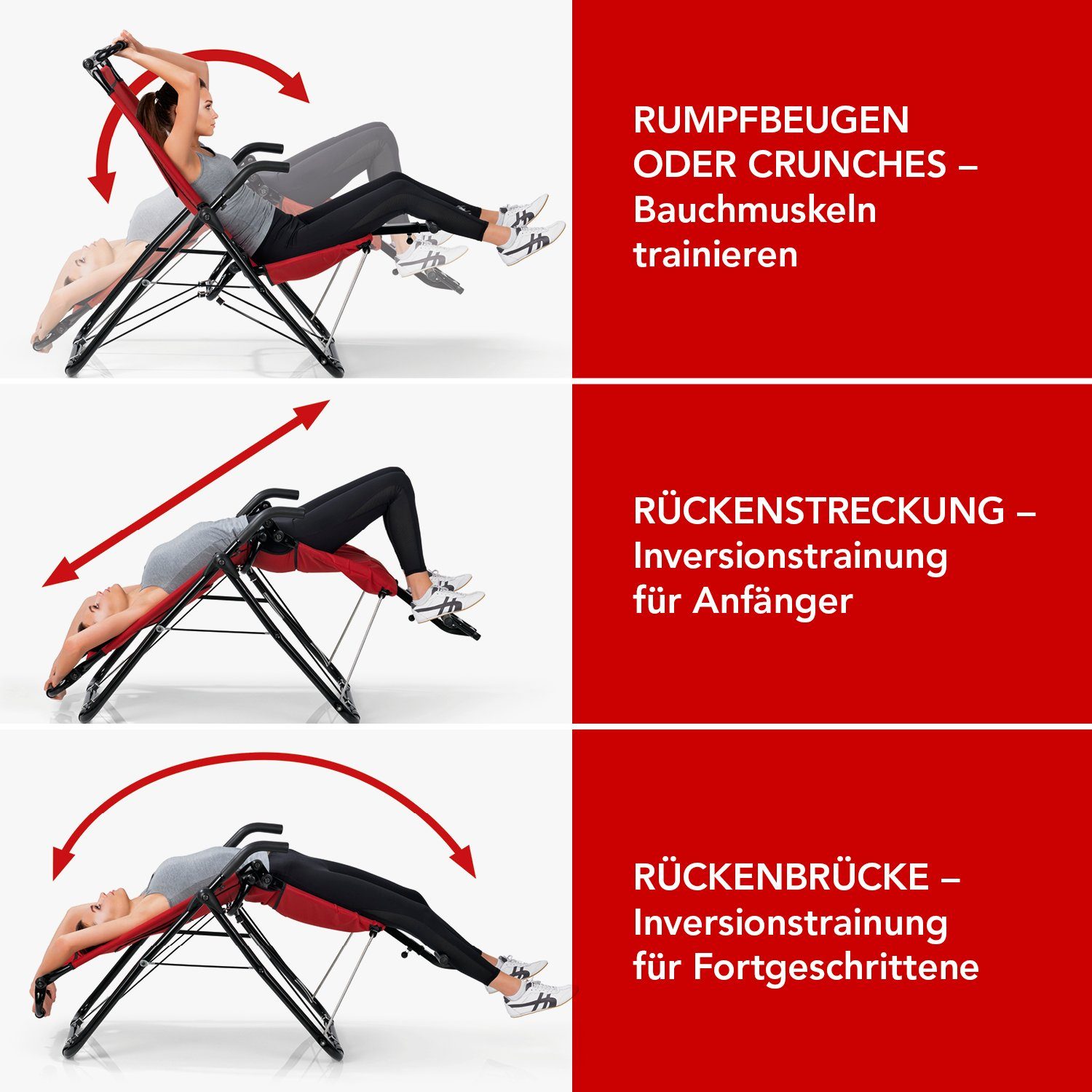 Heimtrainer - Rückentrainer rot/schwarz - Deluxe MAXXMEE Inversionstrainer -