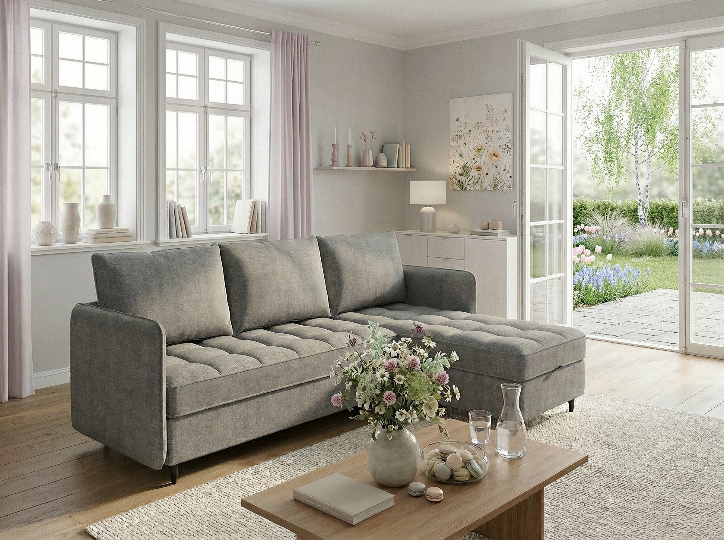 Dorel Home Ecksofa LINDHUS, L-Form, verschiedene Stellvarianten, Modulsofa, Recamiere, Stauraum, Cord und Chenille-Bezug