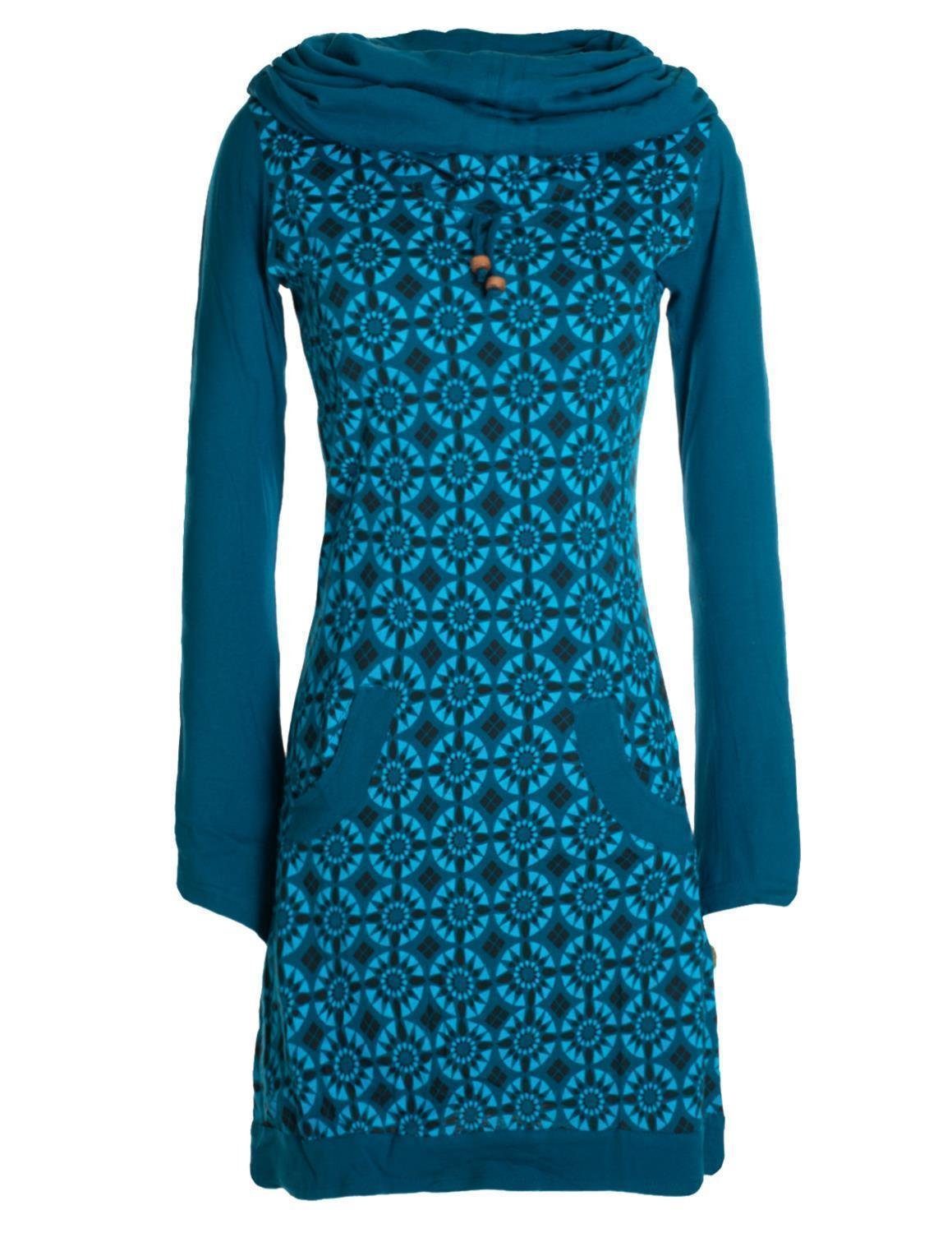 Jerseykleid Langarm Kleid Schalkragen Bedruckt 70er 80er Retro