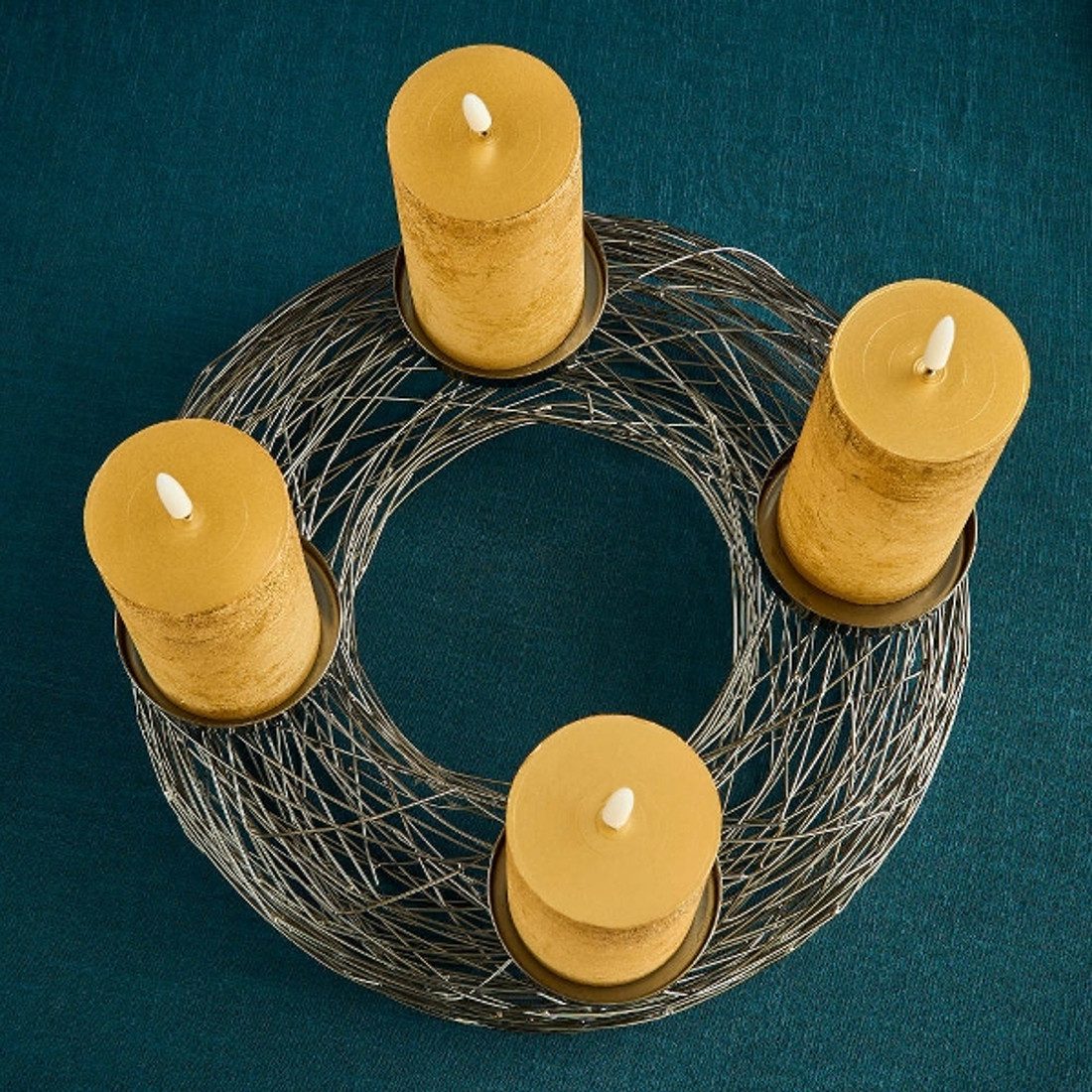 Macosa Home Adventskranz Silber Edelstahl Metall 28 cm modern Elegantes Adventsgesteck, 4 Kerzenhalter Tisch-Dekoration Advent