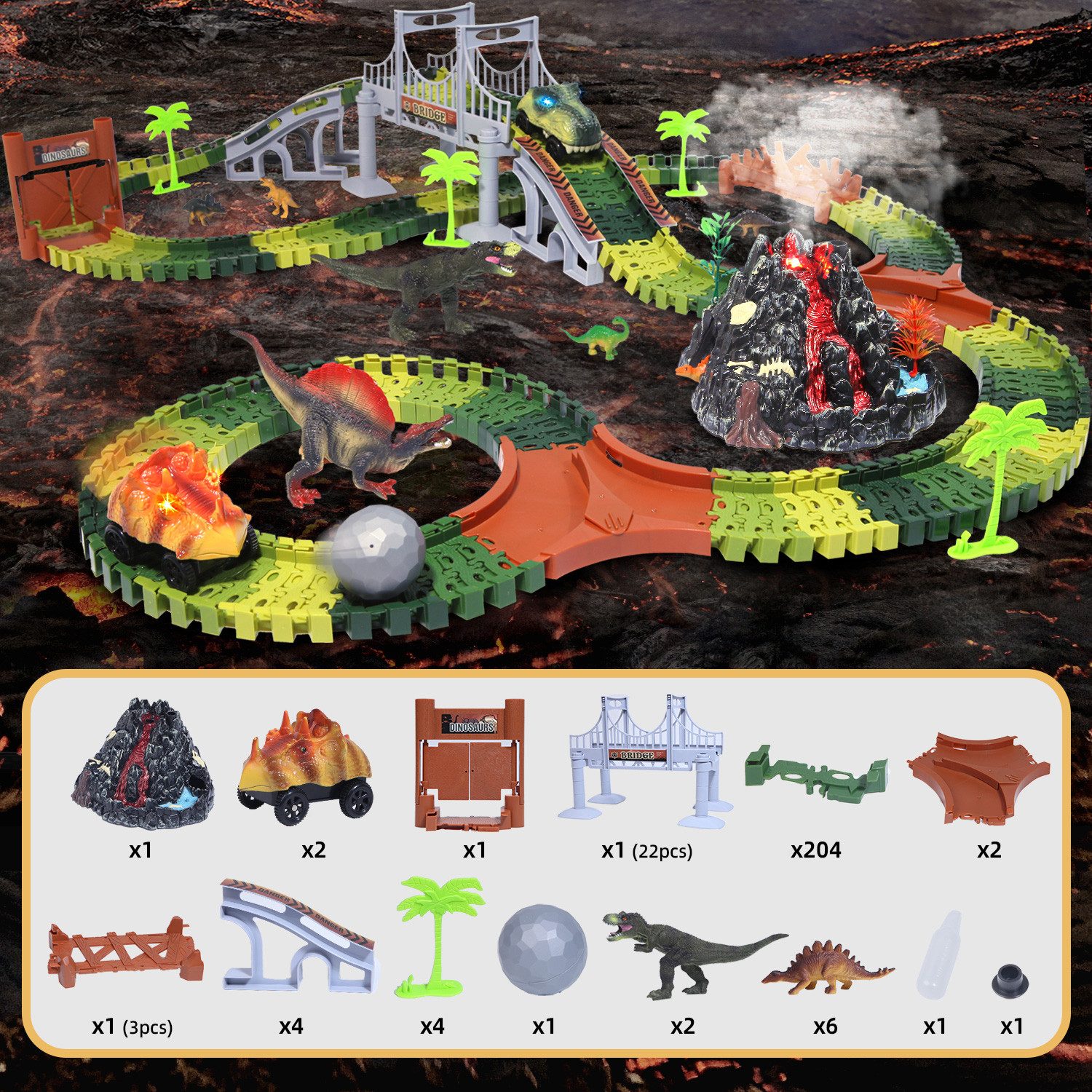 DINO SONO Spielzeug-Rennwagen Dinosauriern Vulkan Autorennbahn günstig online kaufen