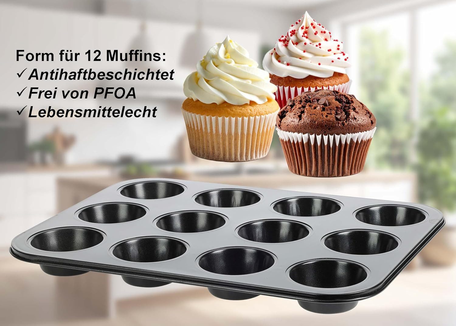 mucHome Muffinform Muffinform für 12 Muffins - Antihaftbeschichtet Backform Muffinblech