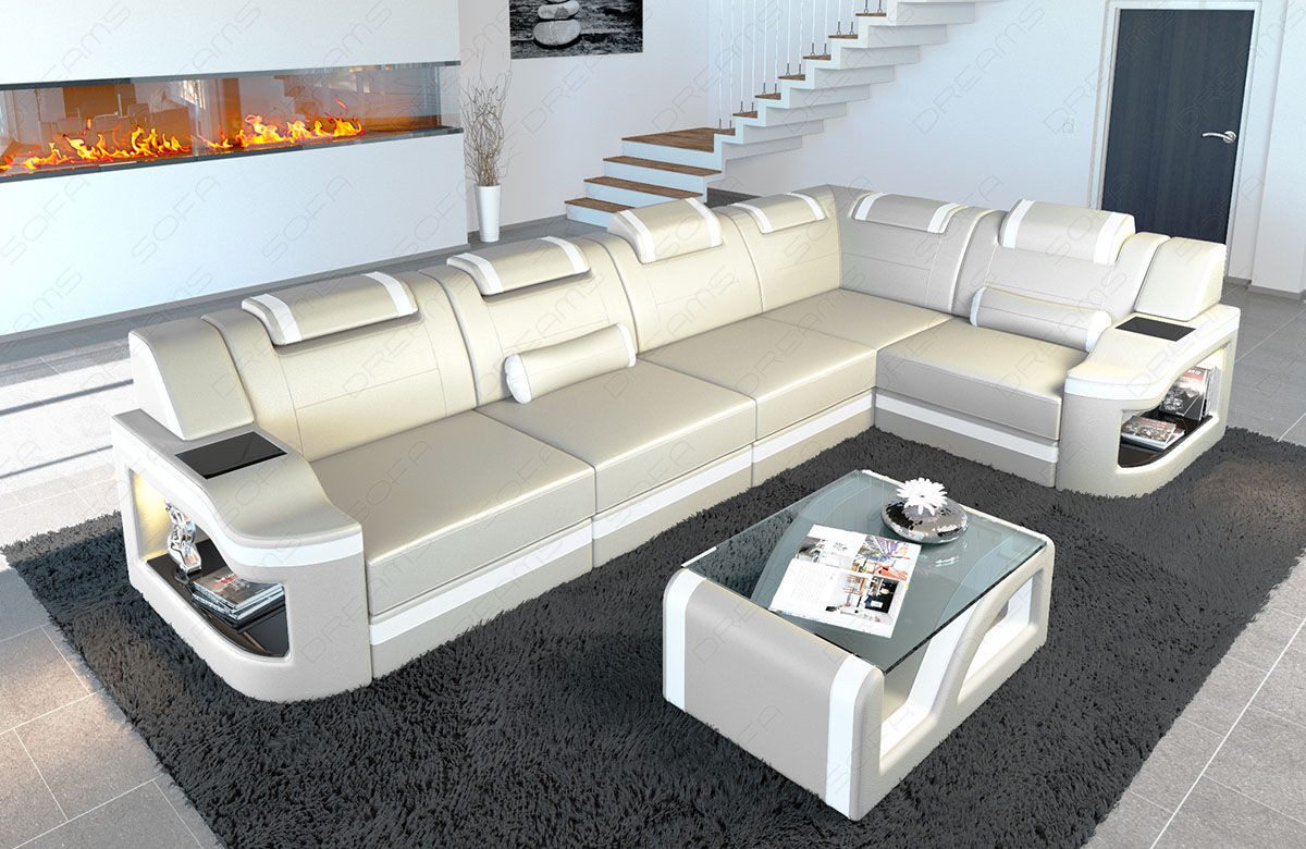 Sofa Dreams Ecksofa Ledersofa Padua L Form Mini, Designersofa, Sofa mit Licht und USB