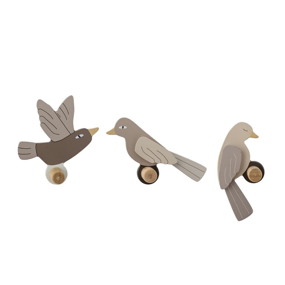 Bloomingville Kleiderhaken MINI Lewi, 3er Set braun - Wandhaken Kinderzimmer Vogel Haken für Kleidung & Deko