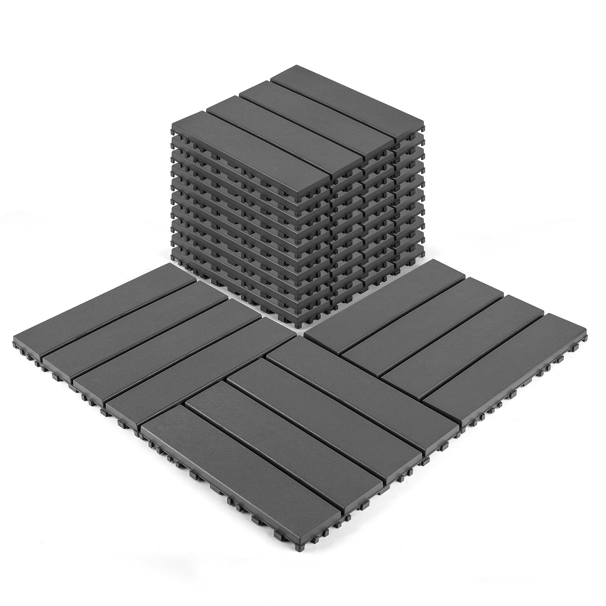 CHICFURN Terrassendielen Ineinandergreifende Kunststoff-Bodenfliesen, 44er Set, BxL: je 30,00x30,00 cm, (Packung, 44-St., Quadratische Ausführung, wasserfest für Außenbereiche), Poolbereich, Balkon & Garten, 30 x 30 cm, Dunkelgrau