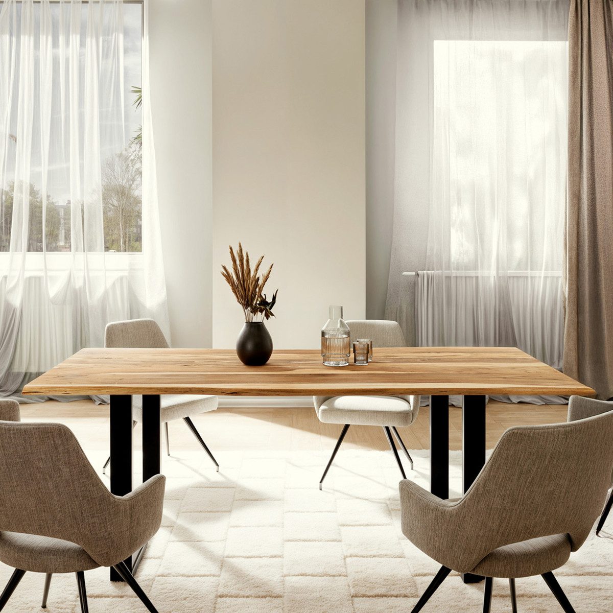 Liadomo Baumkantentisch Sammy, Esstisch, Esszimmertisch, Massivholztisch, Platte mit natürlicher Baumkante, wählbare Größen und Metallgestelle