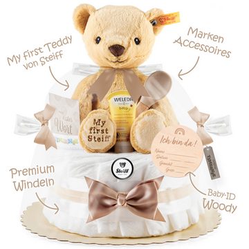 Timfanie Neugeborenen-Geschenkset Windeltorte, Steiff My first Teddy, neutral, 0-8 Monate (rosa, 28-tlg., mit Grußkarte) Einzelanfertigung