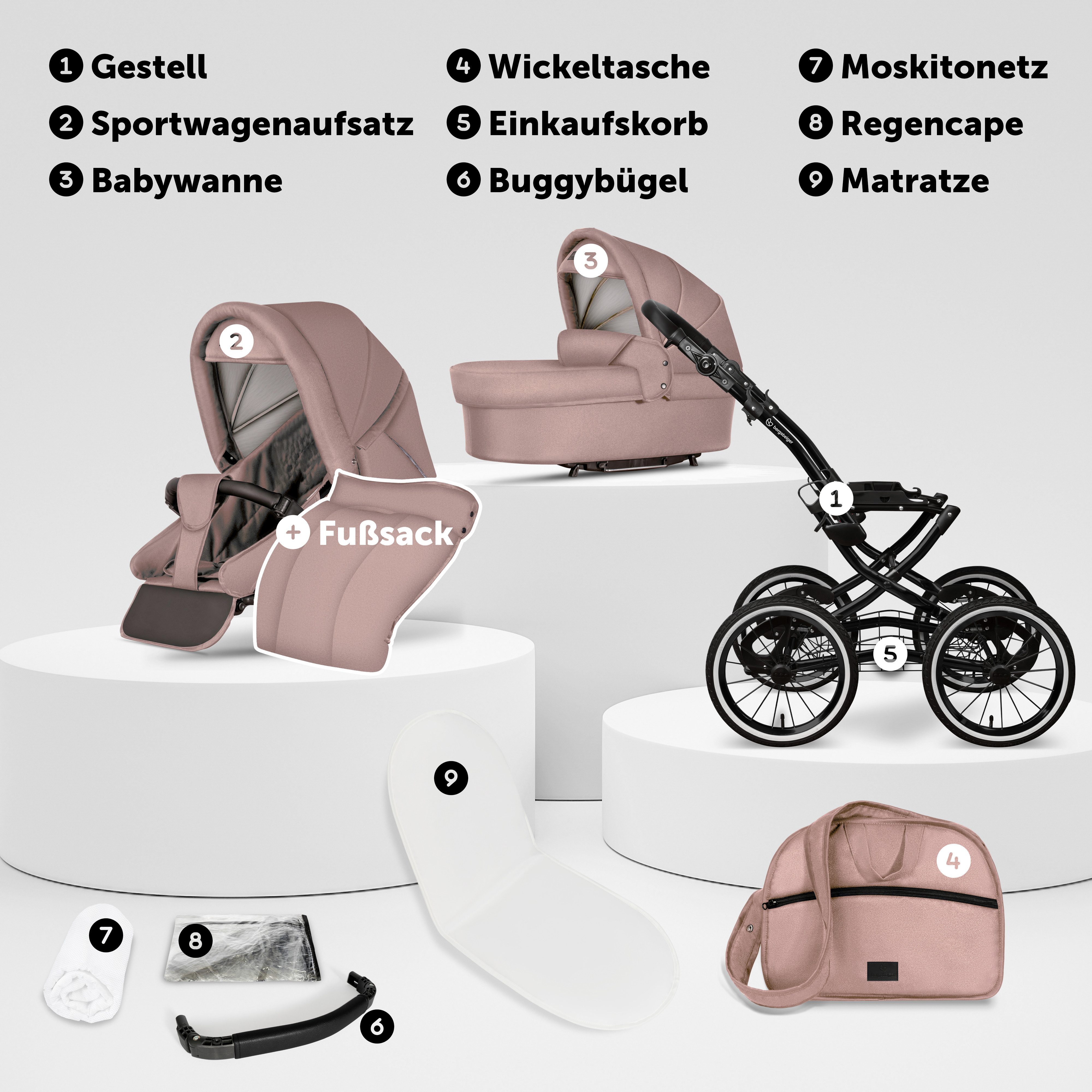 bergsteiger Kombi-Kinderwagen Venedig Retro-Kinderwagen 3in1, (10-tlg)