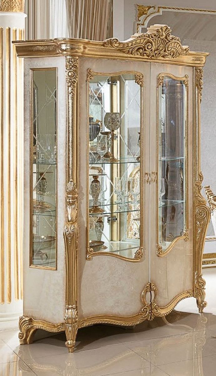 Casa Padrino Vitrine Casa Padrino Luxus Barock Vitrine Weiß / Beige / Gold H. 220 cm