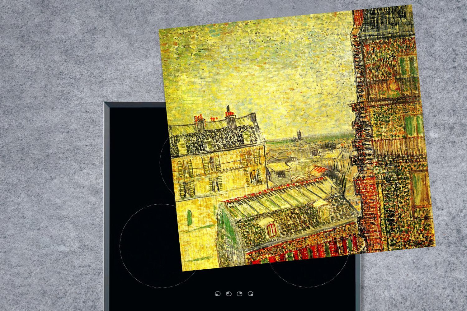 Vincent für von Theos Herdblende-/Abdeckplatte Wohnung Vinyl, Ceranfeldabdeckung, Gogh, van Blick 78x78 küche tlg), Arbeitsplatte (1 Gemälde cm, aus - MuchoWow