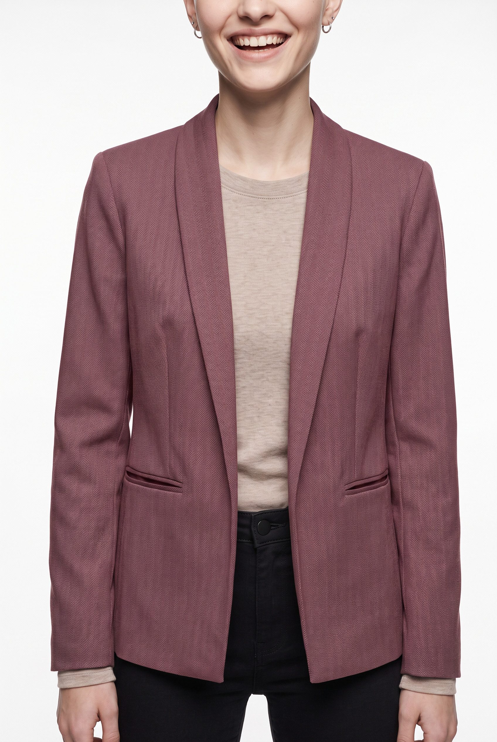 ONLY Longblazer ONLESKA-ADDY LIFE L/S HB BLAZER CC TLR mit Reverskragen, verschlusslose Form, Fischgratmuster – Bild 2 von 5