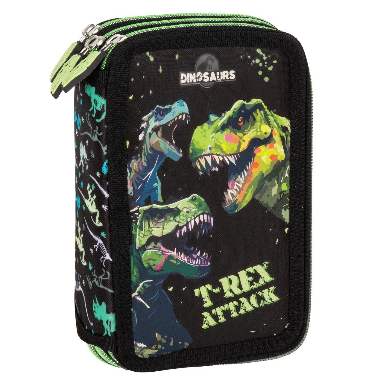 DERFORM Federtasche Dino T Rex 3 Fach gefüllt Federmäppchen Federmappe Dinosaurier, (43-tlg)