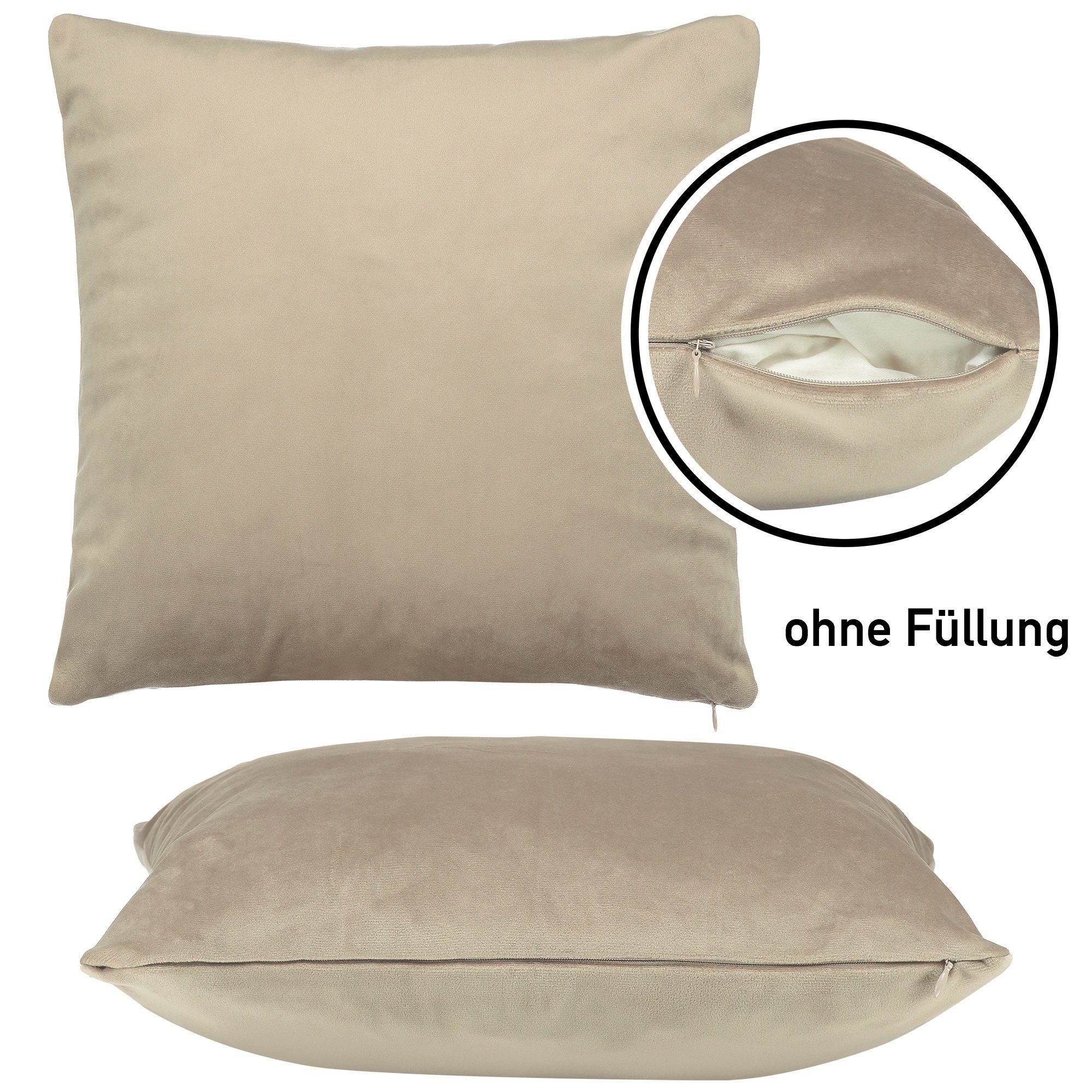 BARBONS Kissenbezug Stilvolle Kissenbezüge aus samtigem Stoff, Kissenhülle, (2 Stück), Beige