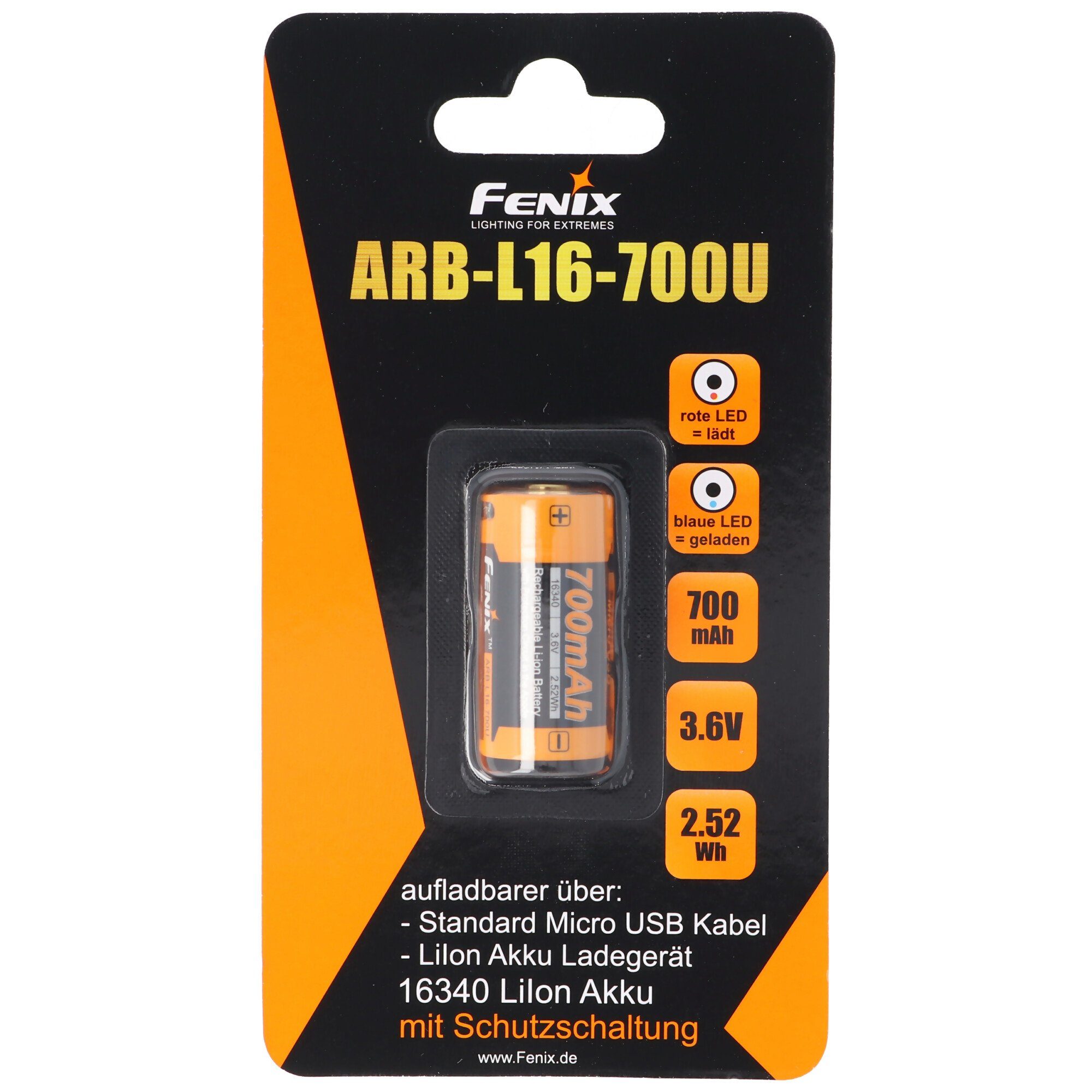 Fenix CR123 A Li-Ion Akku mit integrierter USB-Ladefunktion 3,6 Volt mit 70 Akku 700 mAh (3,6 V)